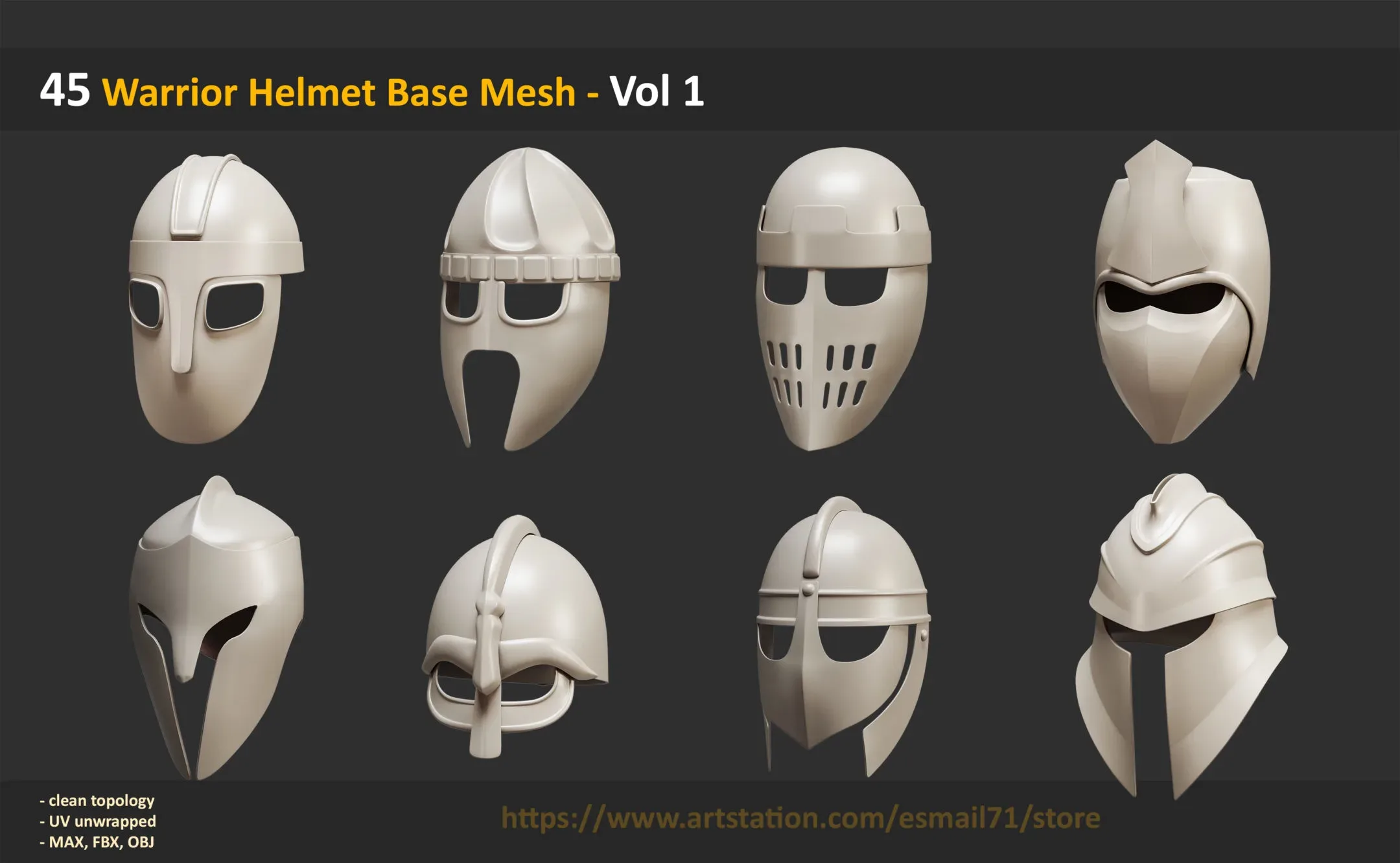 45 Warrior Helmet Base Mesh - Vol 1