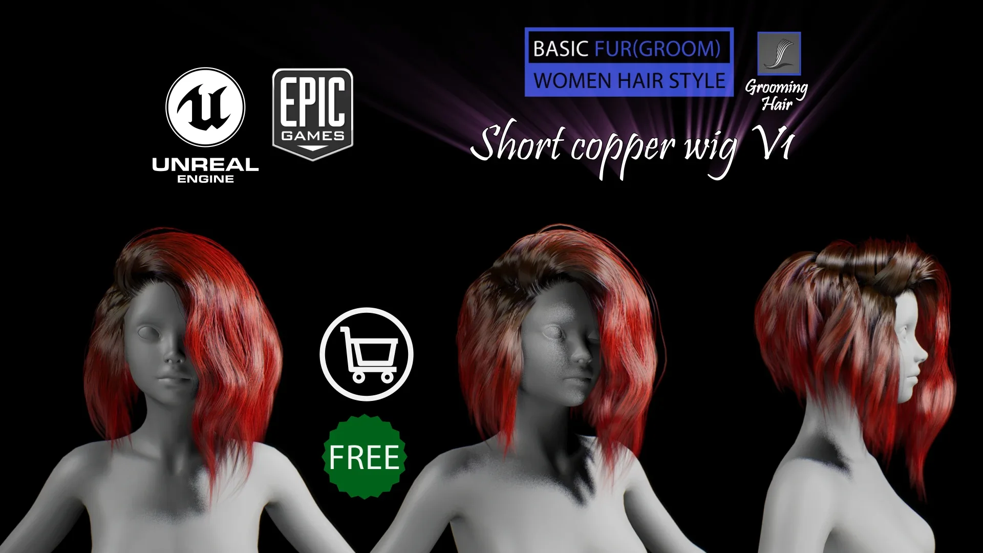 Short copper wig hairStyle Groom UE4