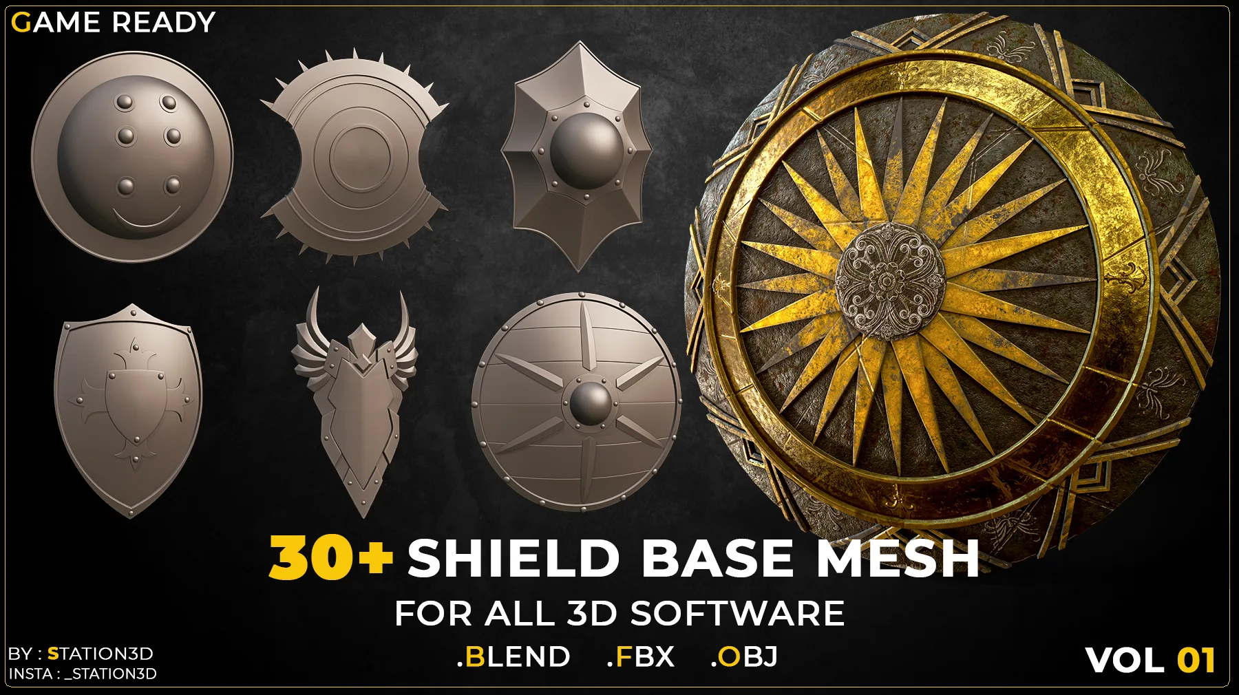 30 Shield Base Mesh Vol-01 (Game Ready)