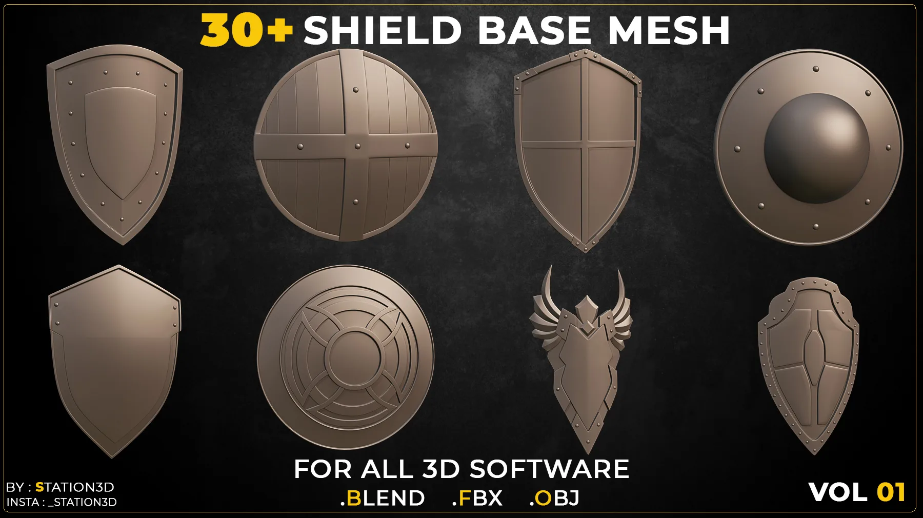 30 Shield Base Mesh Vol-01 (Game Ready)