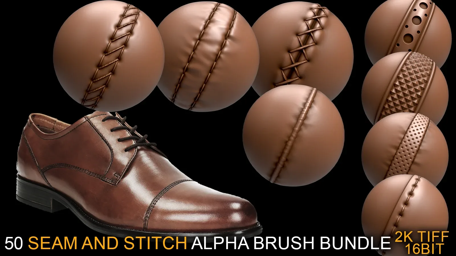 seam and stitch alpha brush bundle vol.6 (ALL Tileable 2K tiff 16bit)