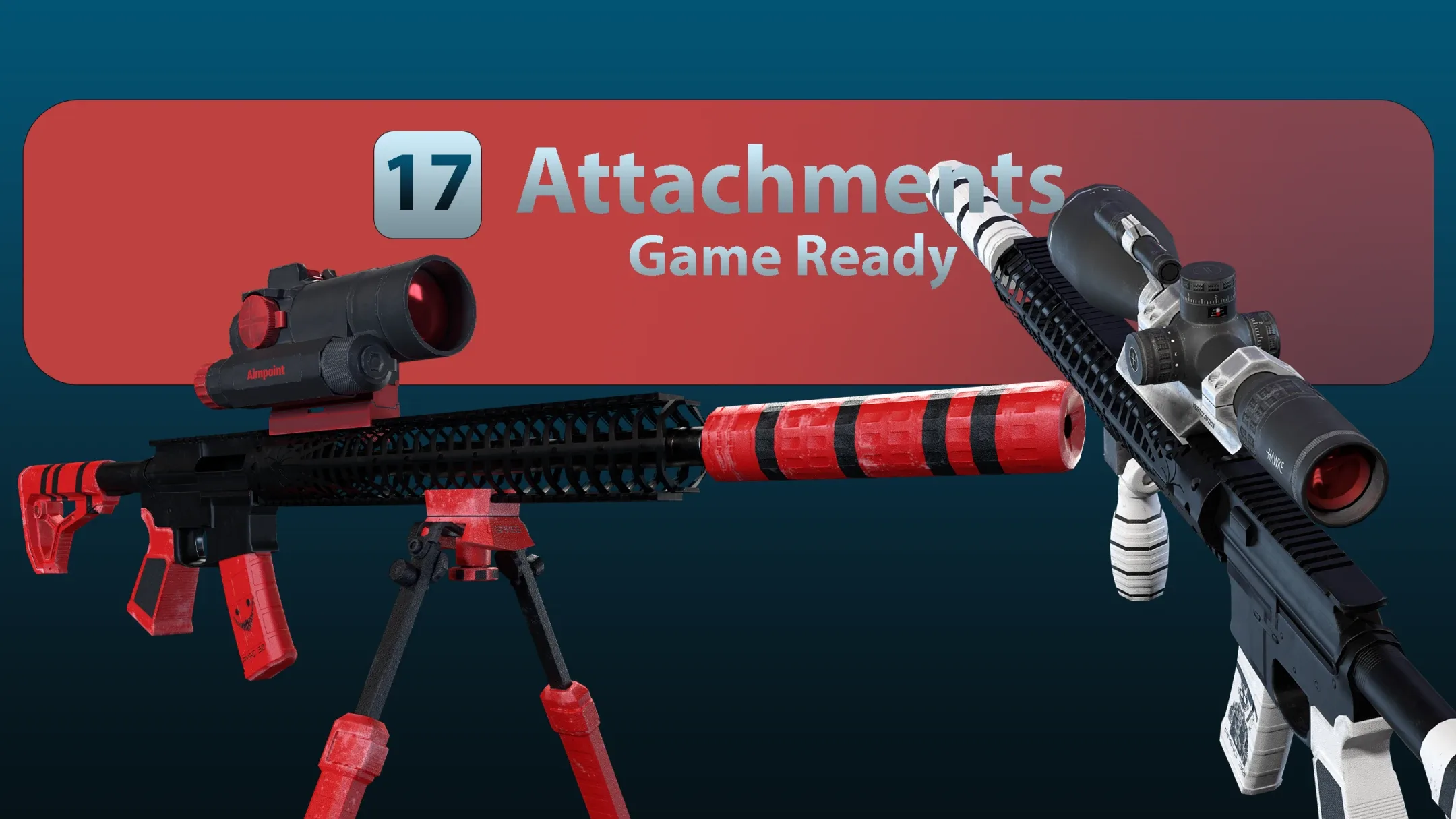 M4 + 17 Attachments + 15 Skins Low-poly 3D model Vol-00 (Game Ready)