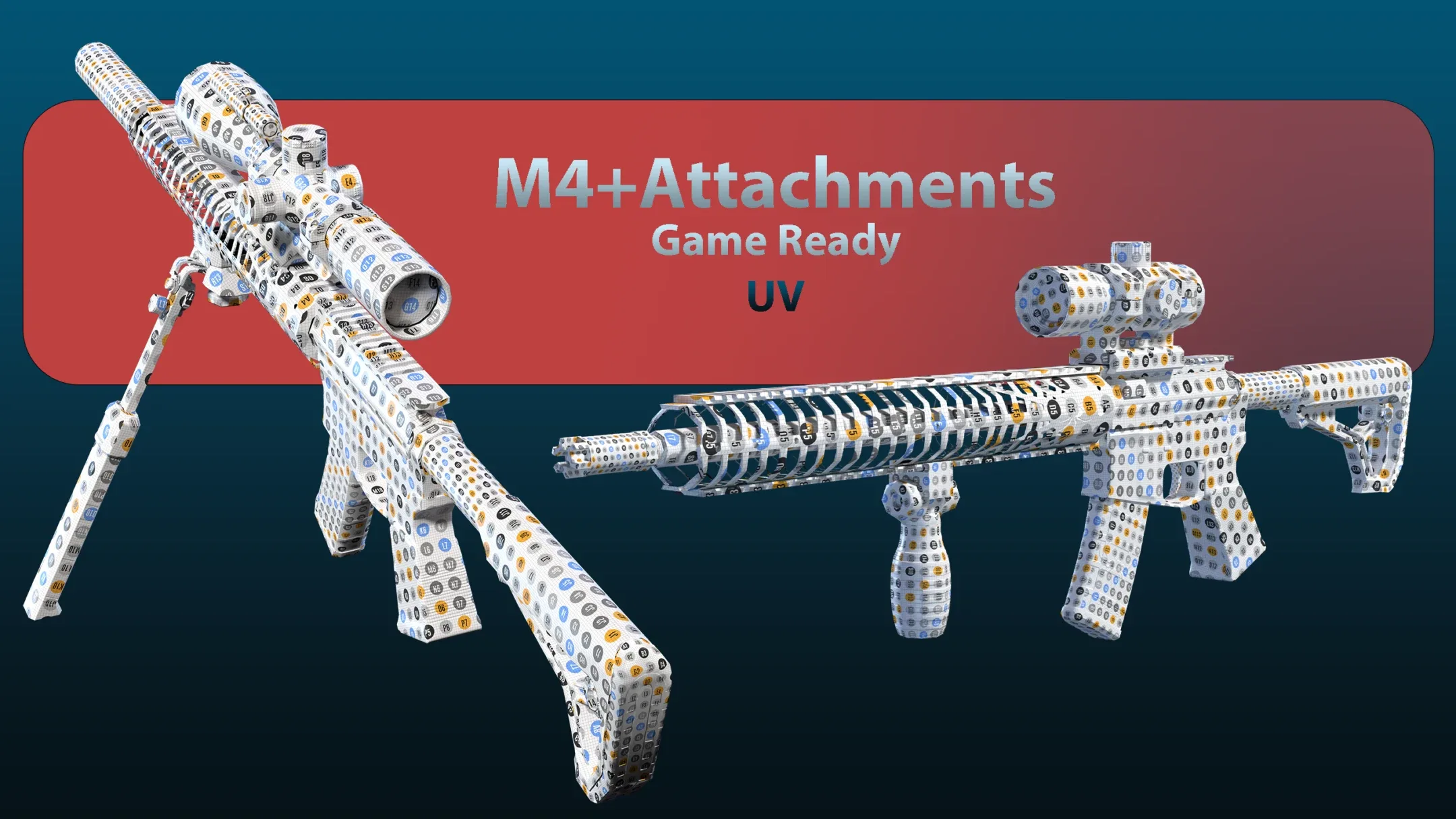 M4 + 17 Attachments + 15 Skins Low-poly 3D model Vol-00 (Game Ready)