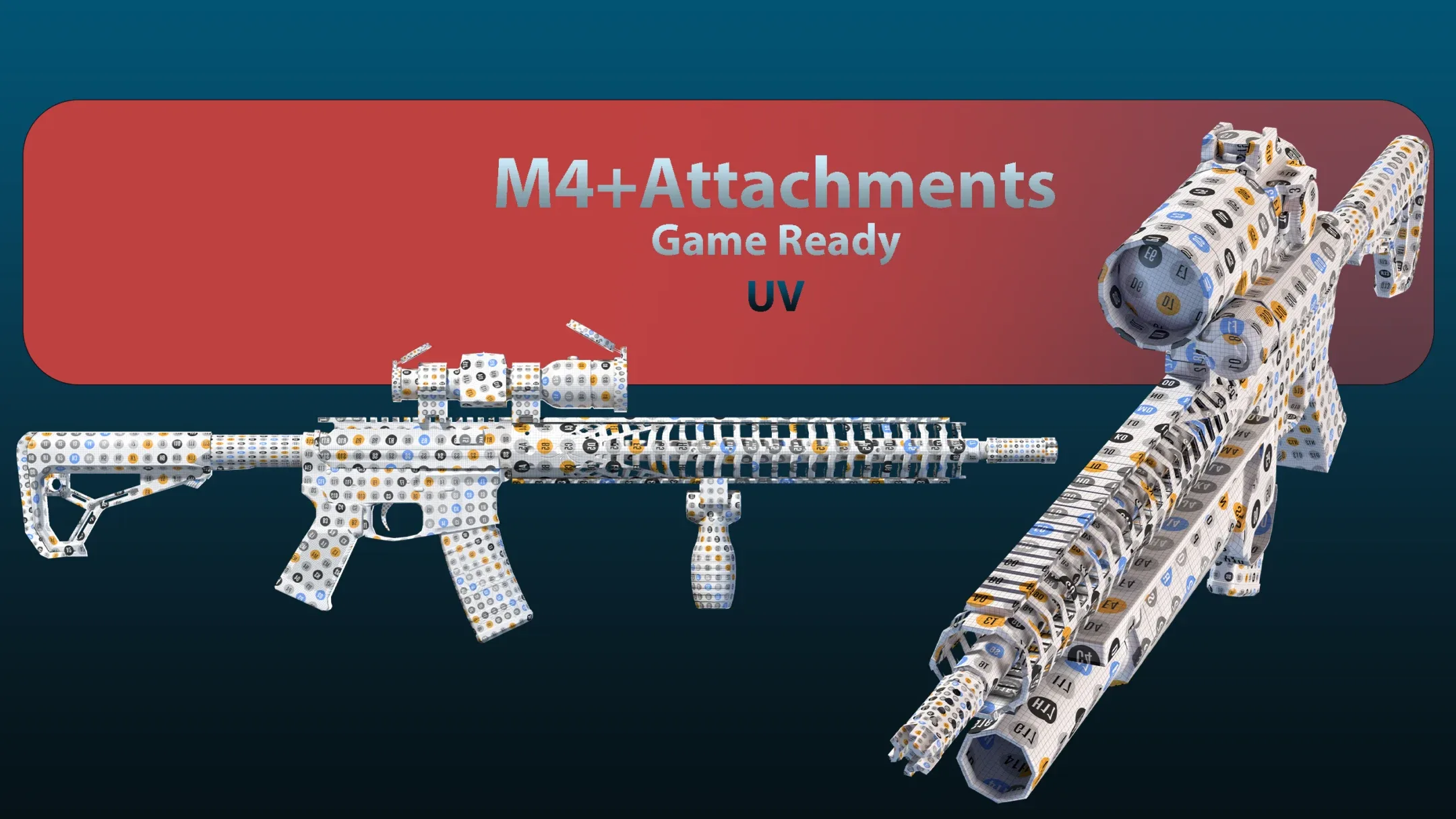 M4 + 17 Attachments + 15 Skins Low-poly 3D model Vol-00 (Game Ready)