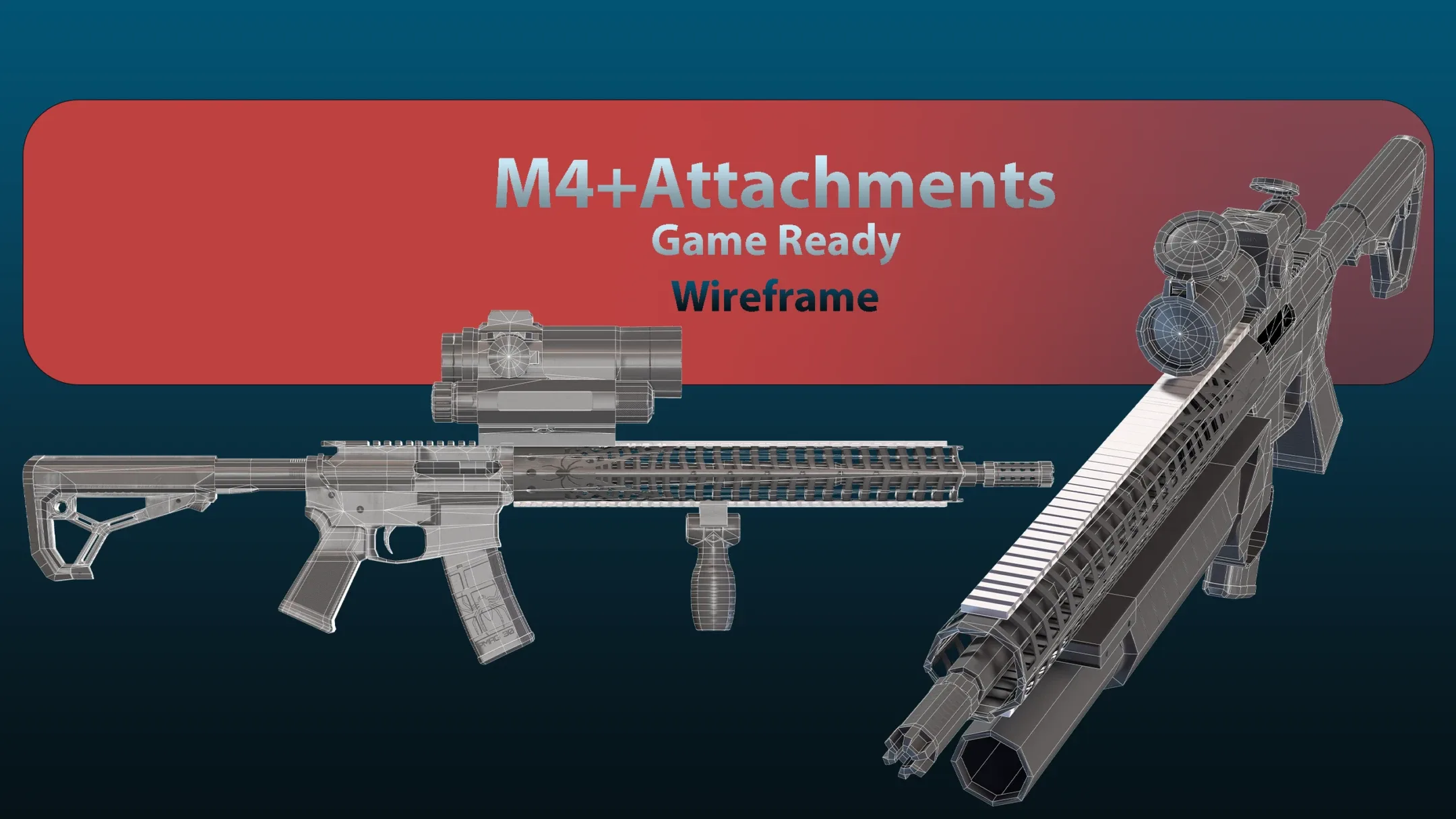 M4 + 17 Attachments + 15 Skins Low-poly 3D model Vol-00 (Game Ready)