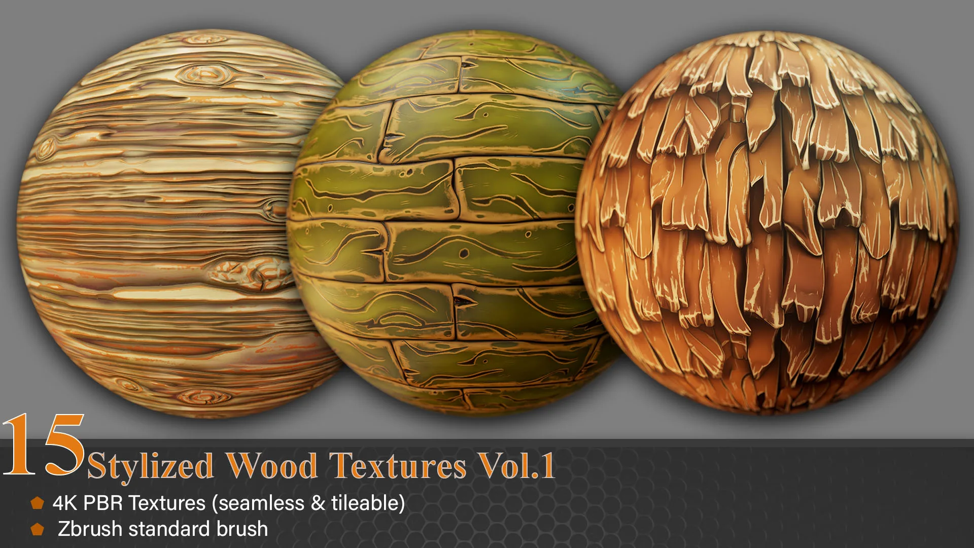 15 Stylized Wood Textures Vol.1