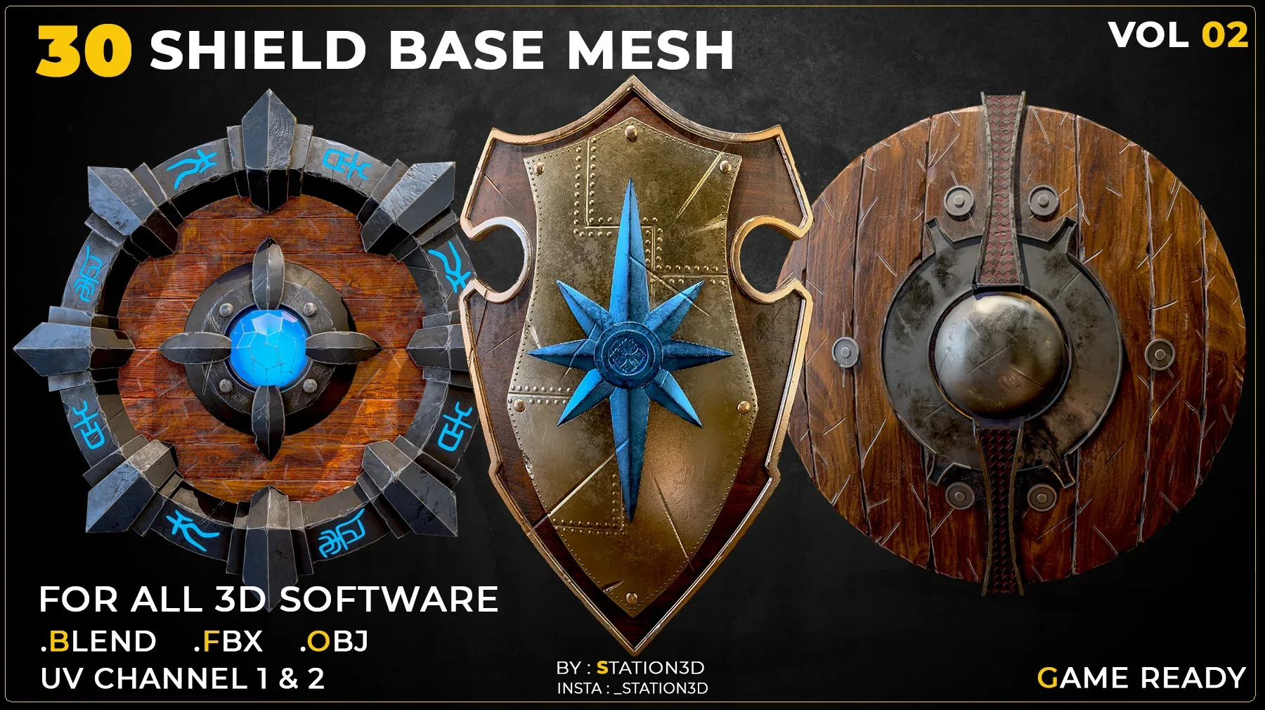 30 Shield Base Mesh Vol-02 (Game Ready)