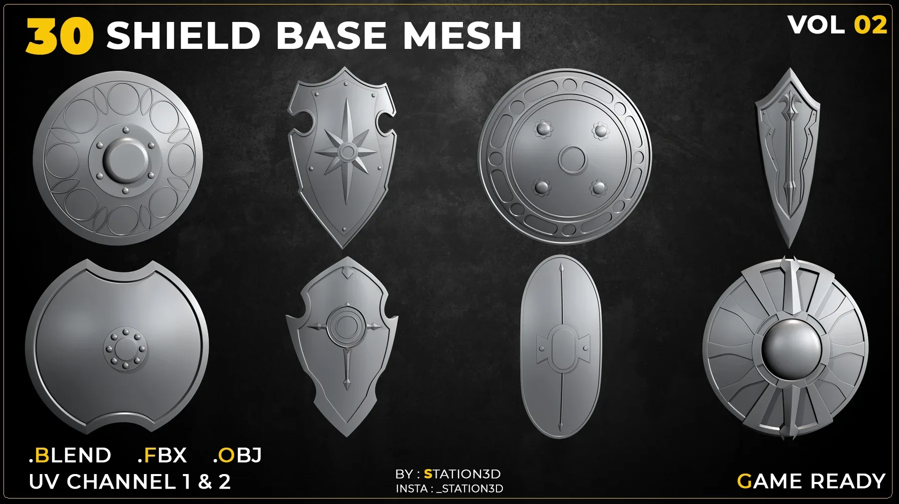 30 Shield Base Mesh Vol-02 (Game Ready)