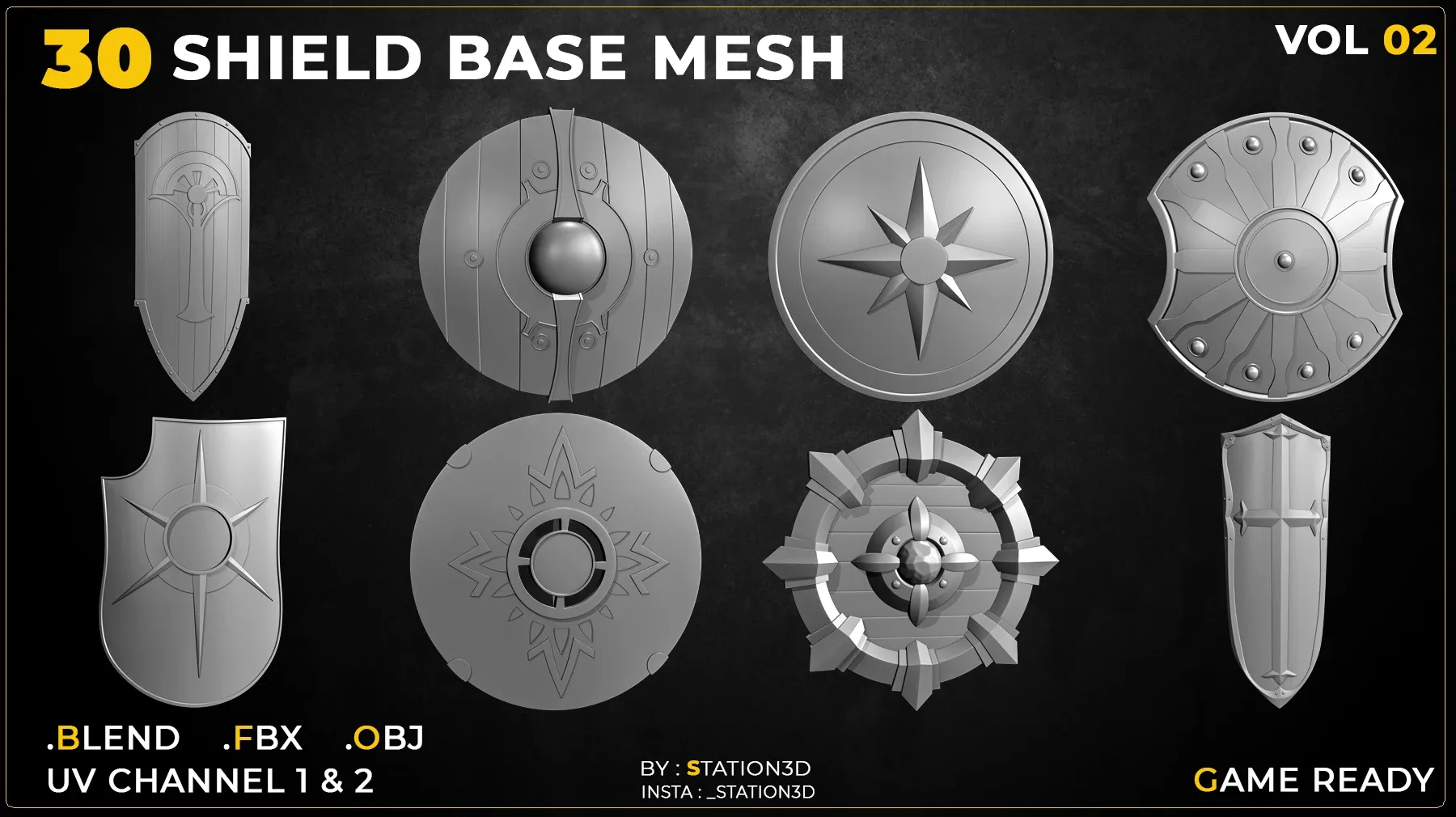 30 Shield Base Mesh Vol-02 (Game Ready)