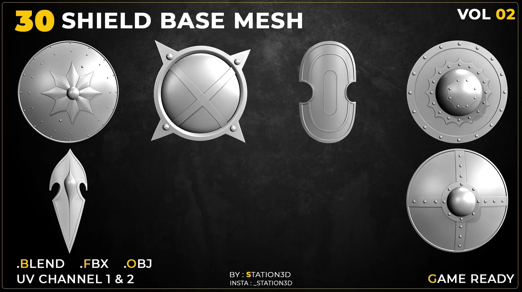 30 Shield Base Mesh Vol-02 (Game Ready)