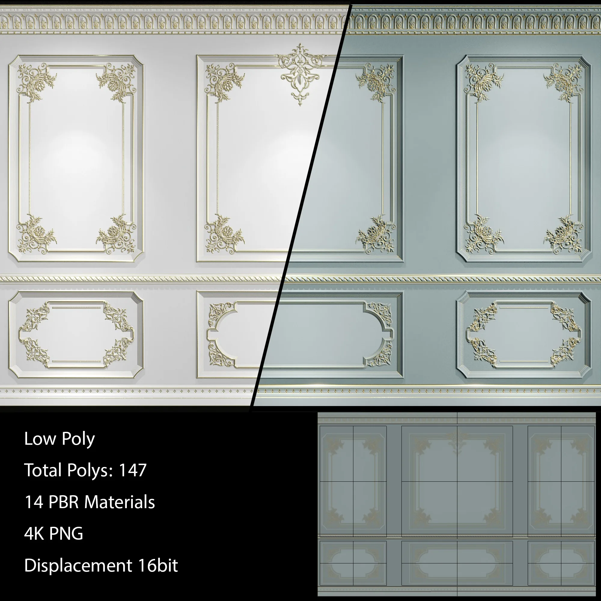 HQ Lowpoly Wall Molding | 2 Sets | 80 4K Maps