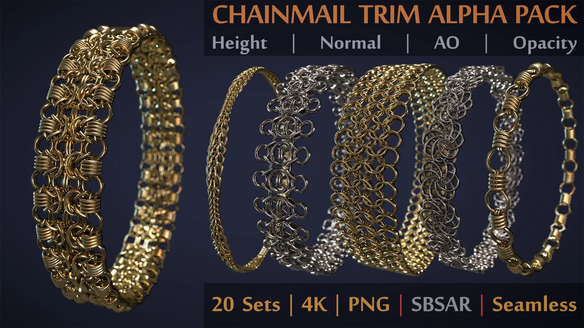 Hemase Chainmail Trims Alpha Pack | PNG | 4K | +SBSAR