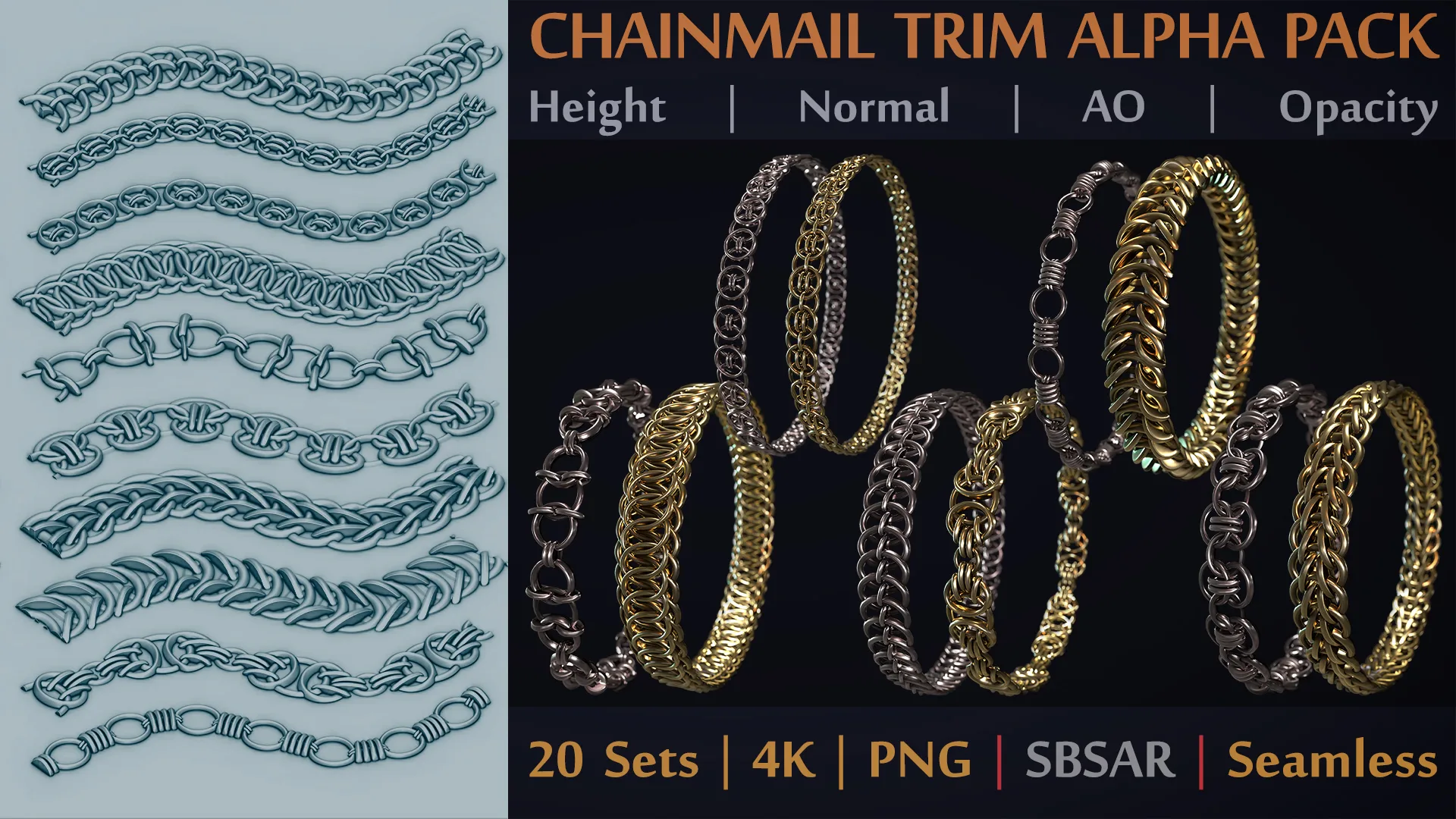 Hemase Chainmail Trims Alpha Pack | PNG | 4K | +SBSAR