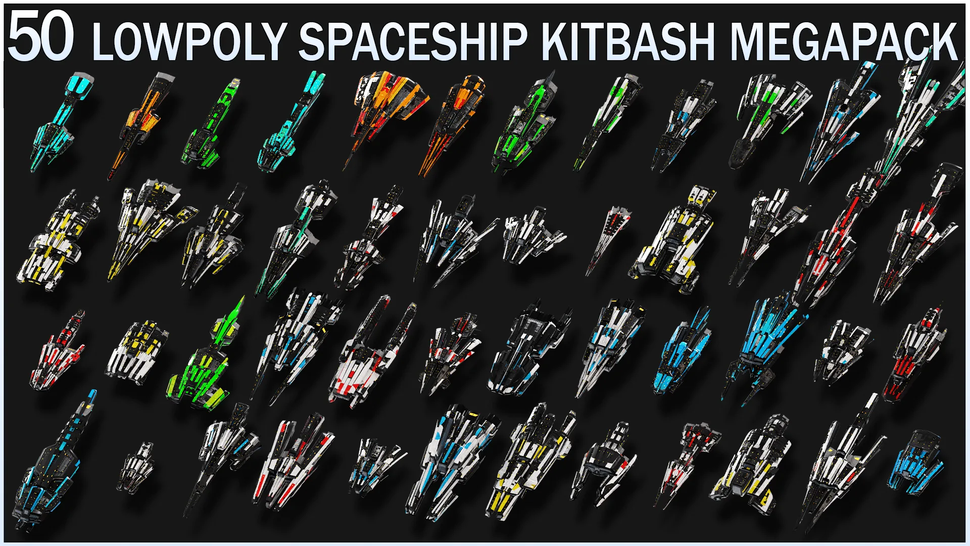 50 Unique Lowpoly Sci-Fi Spaceship Space Craft Air Vehicle Kitbash Bundle Megapack