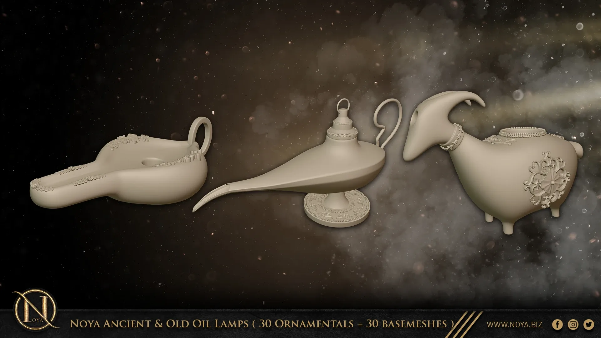 Noya Ancient & Old Oil Lamps ( 30 Ornamentals + 30 Basemeshes )