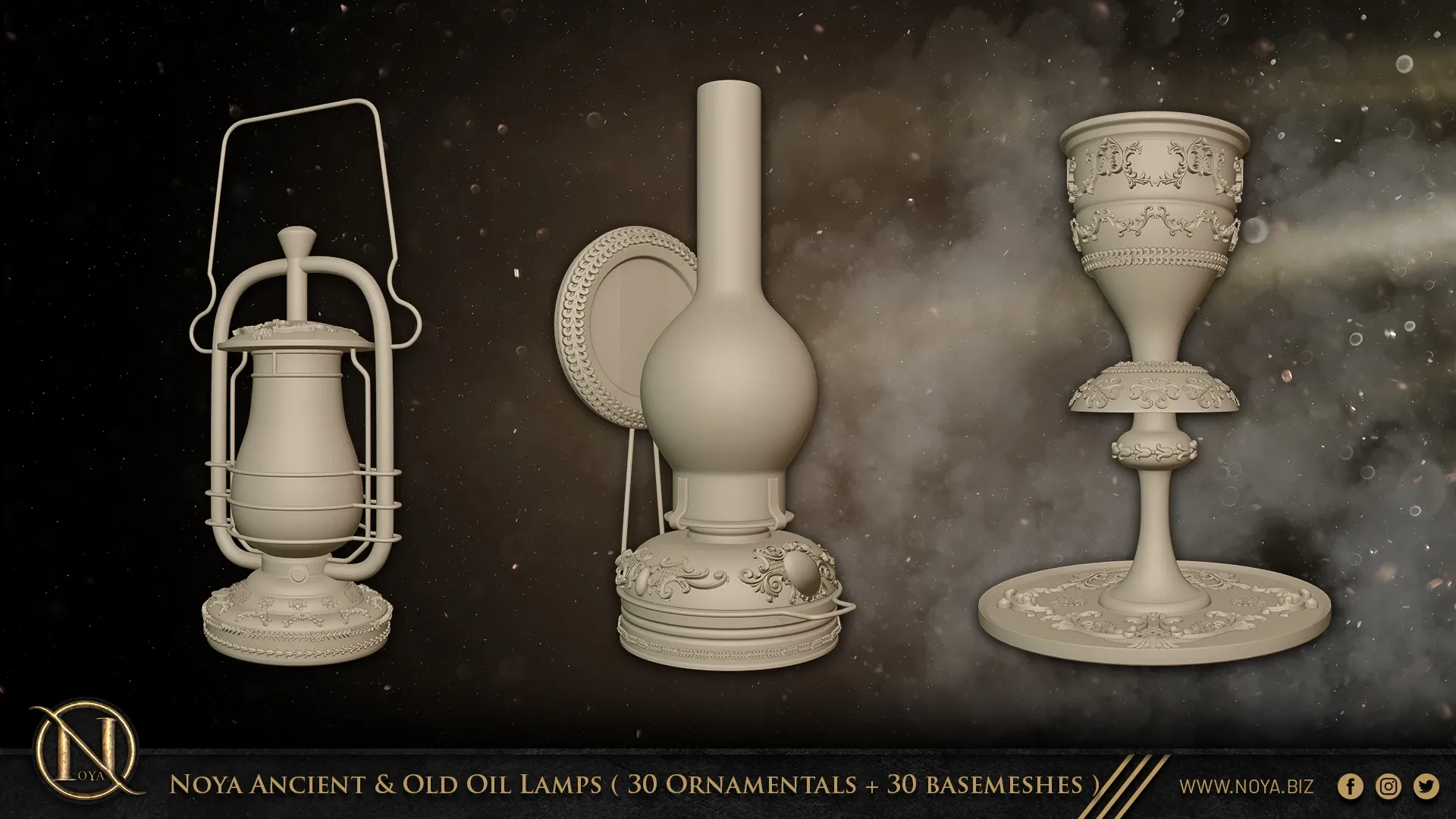 Noya Ancient & Old Oil Lamps ( 30 Ornamentals + 30 Basemeshes )