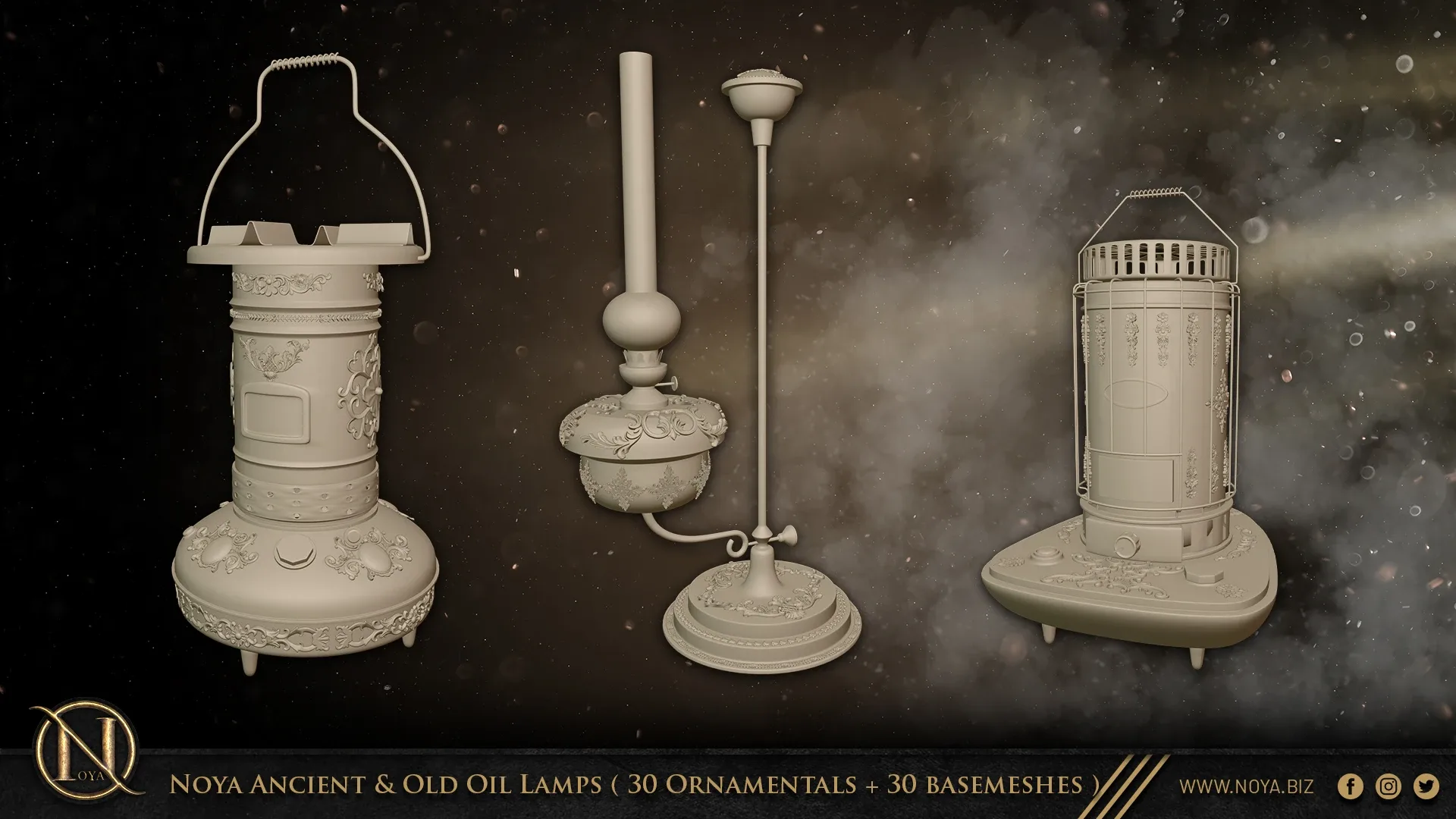 Noya Ancient & Old Oil Lamps ( 30 Ornamentals + 30 Basemeshes )