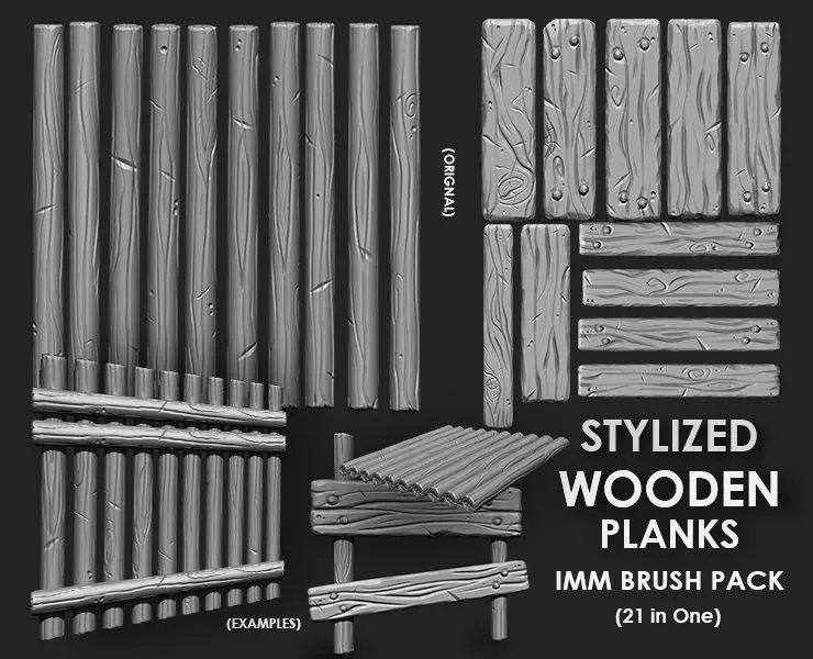 STYLIZED WOODEN PLANK MEGA PACK (4 IN ONE - 73 BRUSHES)