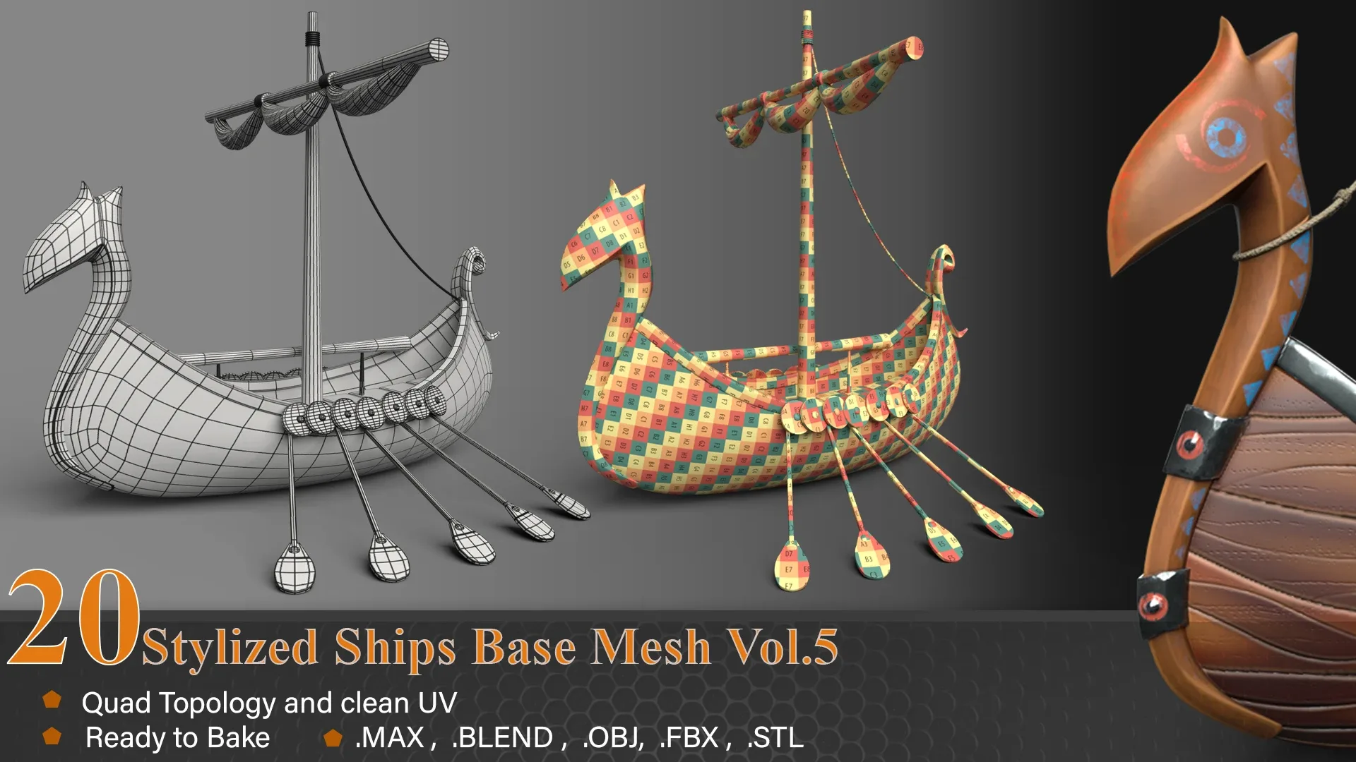 20 Stylized Ships Base Mesh vol.05