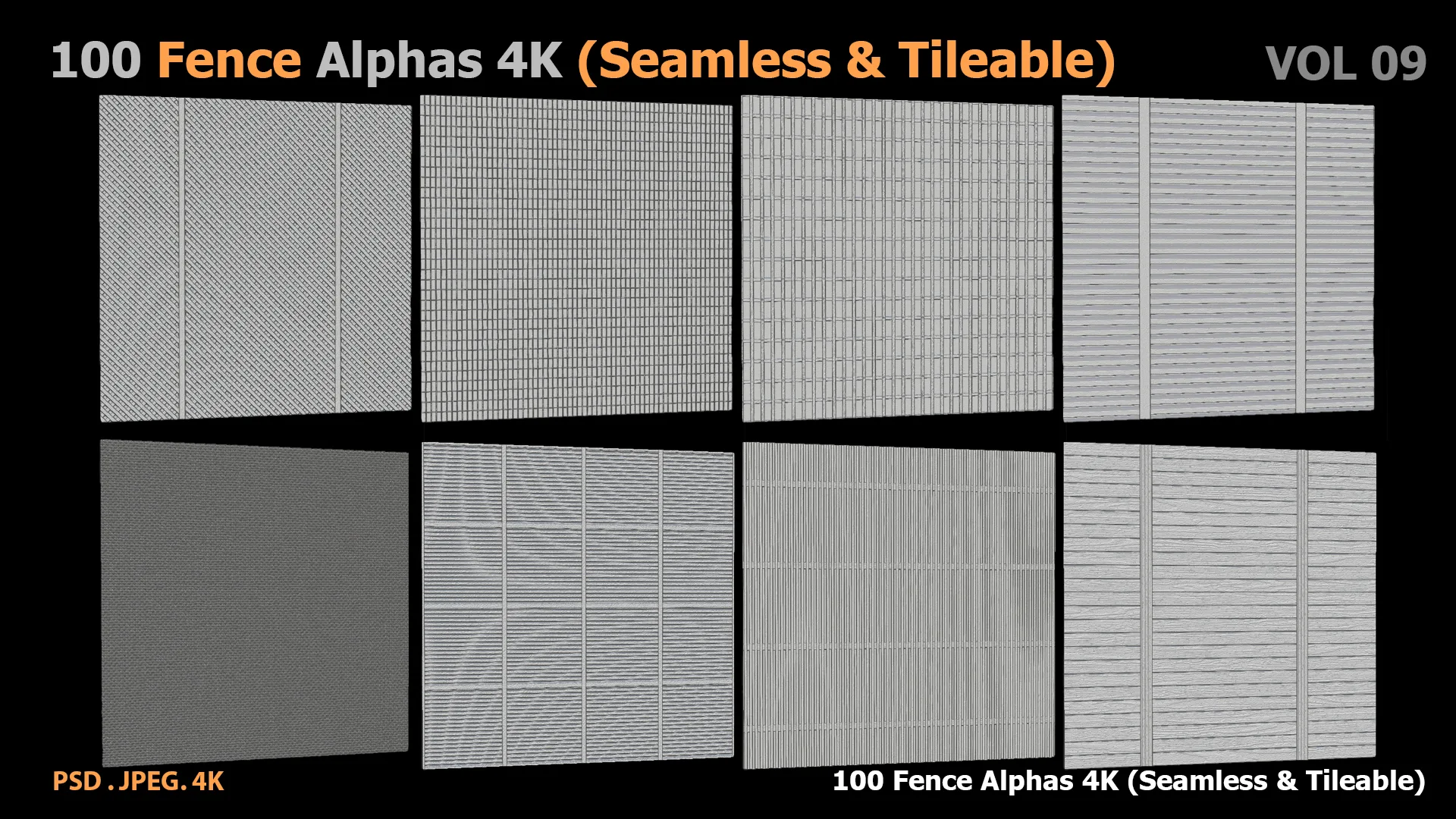 100 Fence Alphas 4K (Seamless & Tileable)