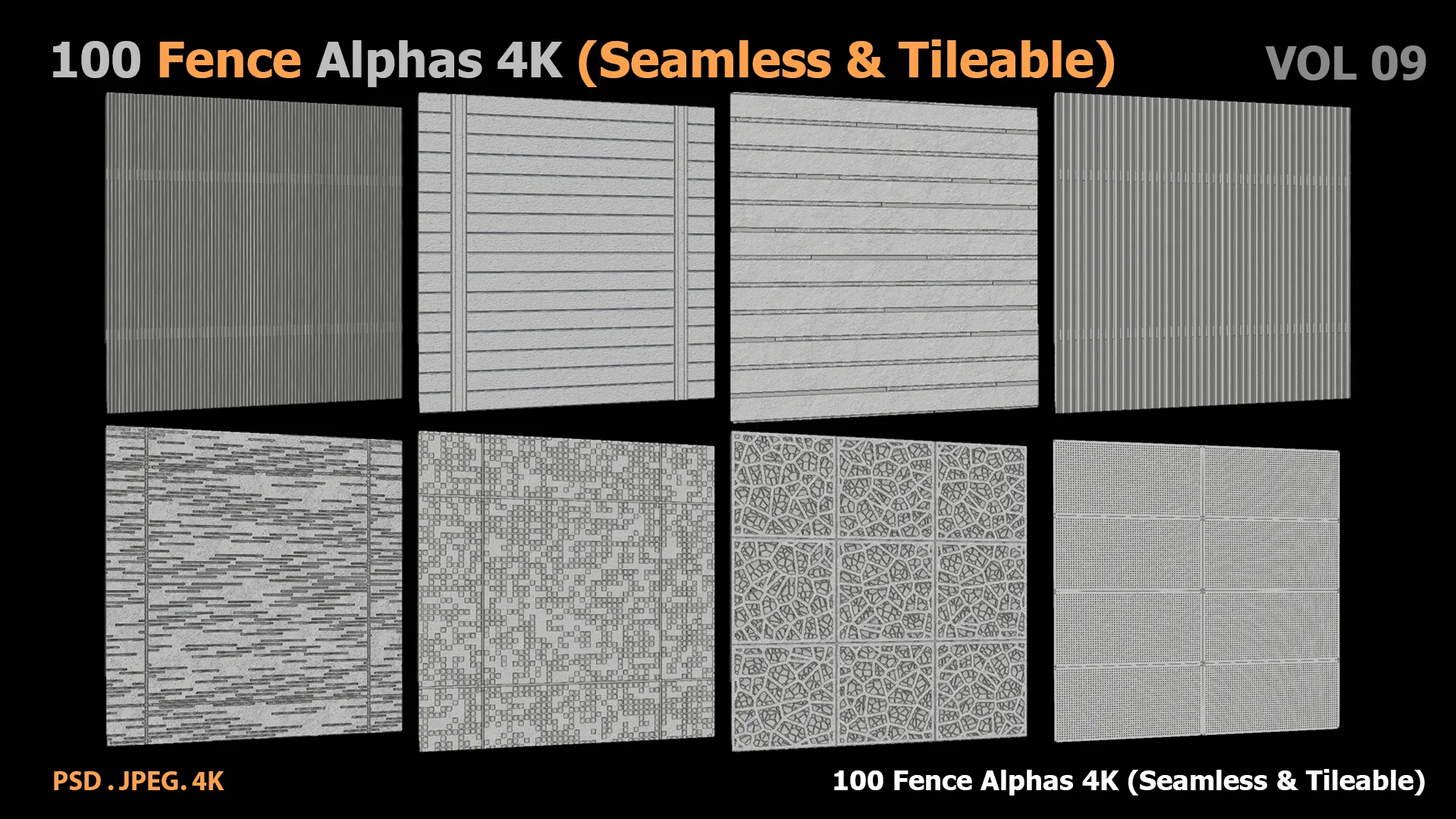 100 Fence Alphas 4K (Seamless & Tileable)