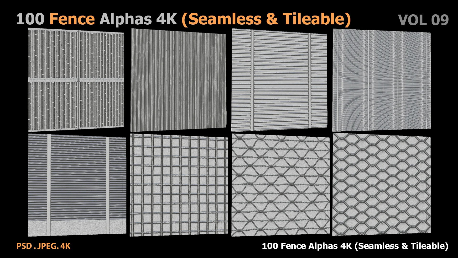 100 Fence Alphas 4K (Seamless & Tileable)