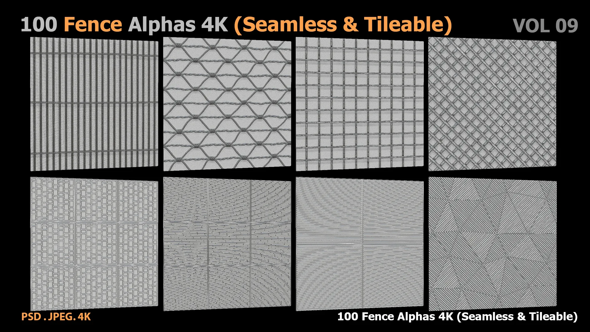 100 Fence Alphas 4K (Seamless & Tileable)