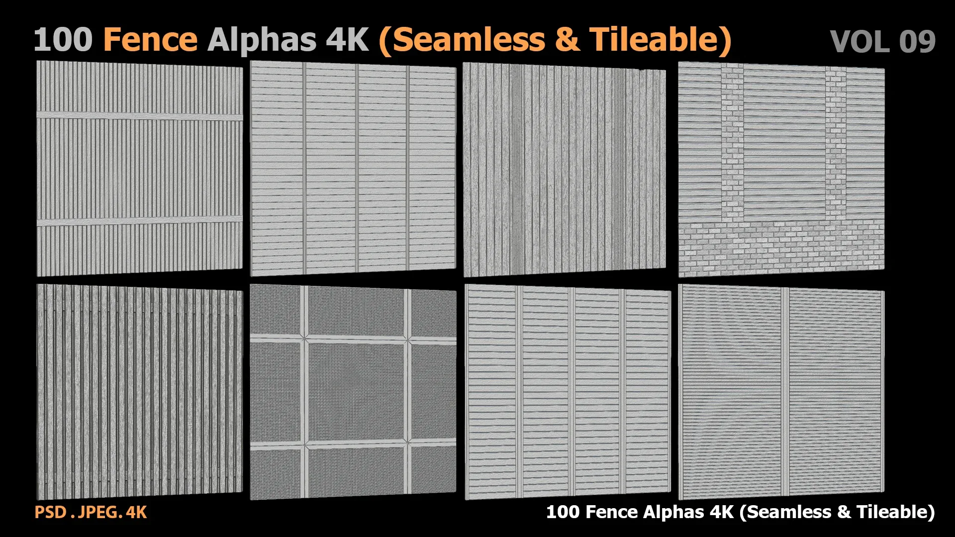 100 Fence Alphas 4K (Seamless & Tileable)
