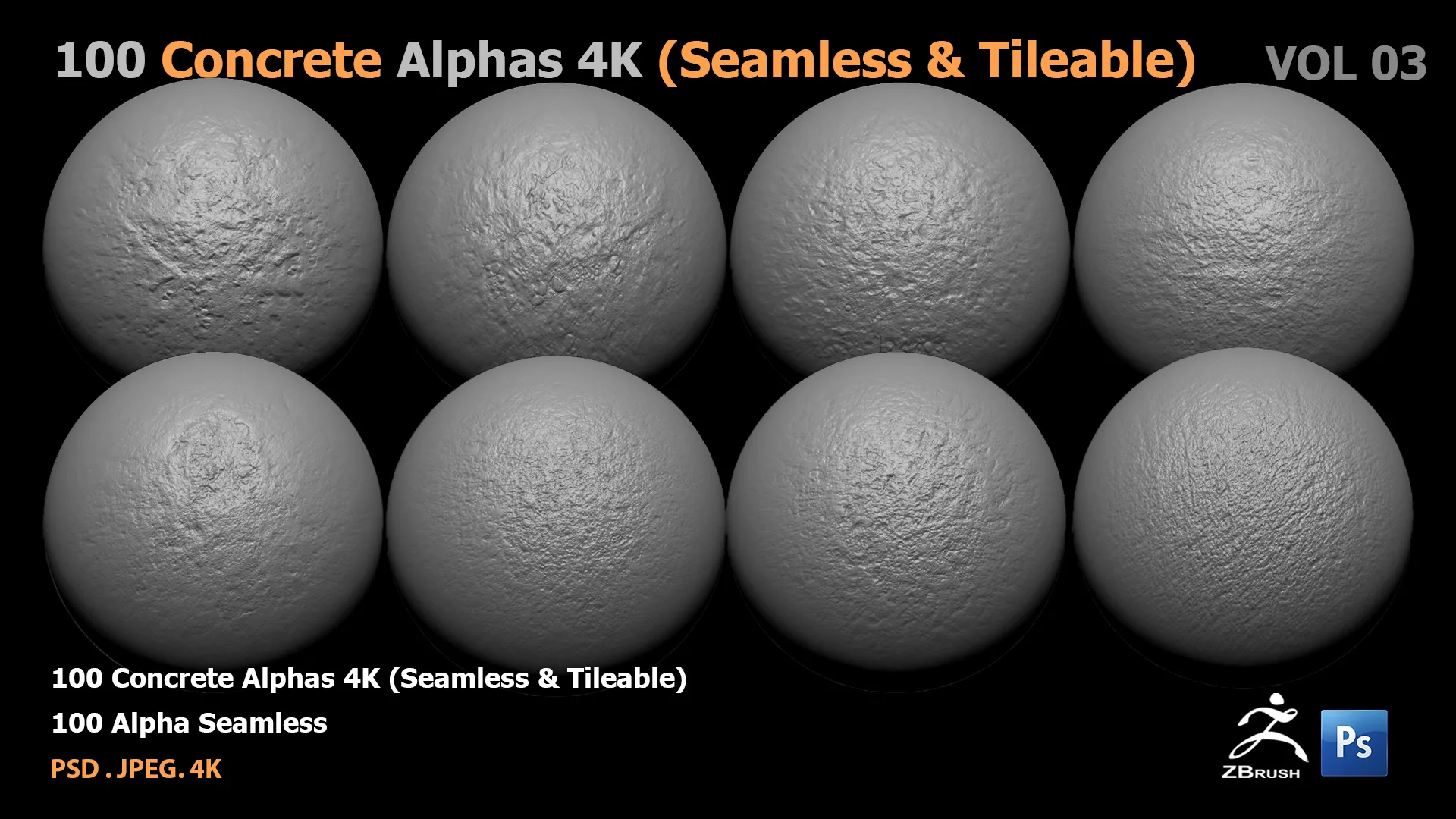 100 Concrete Alphas 4K (Seamless & Tileable)