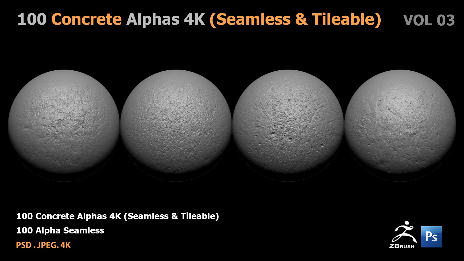 100 Concrete Alphas 4K (Seamless & Tileable)