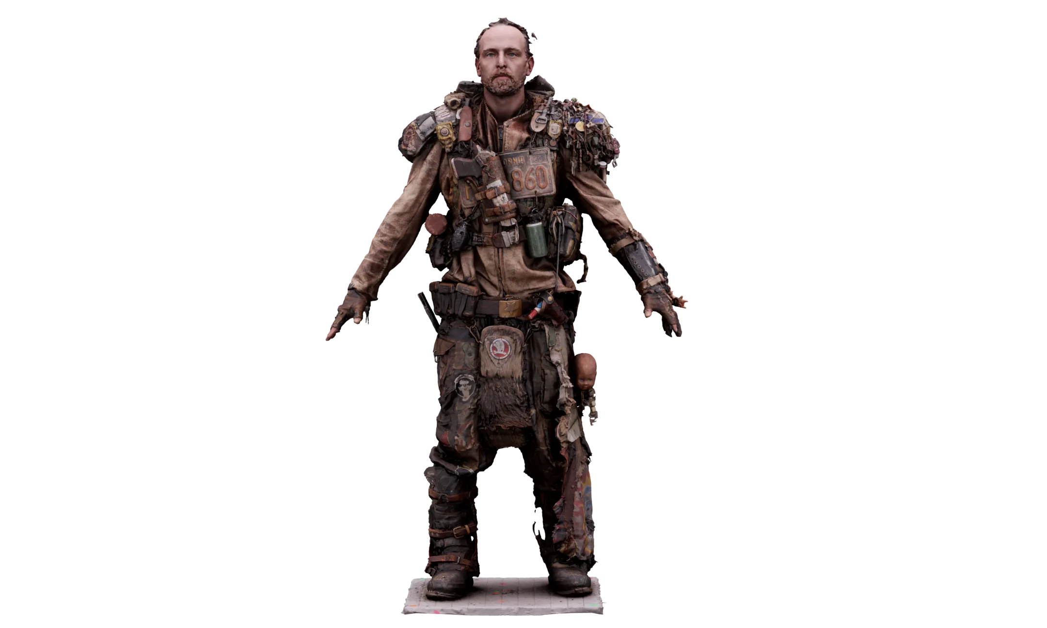 Raw A Pose Scan & Cleaned Body Scan Pose | 3D Model Postapocalyptic #1