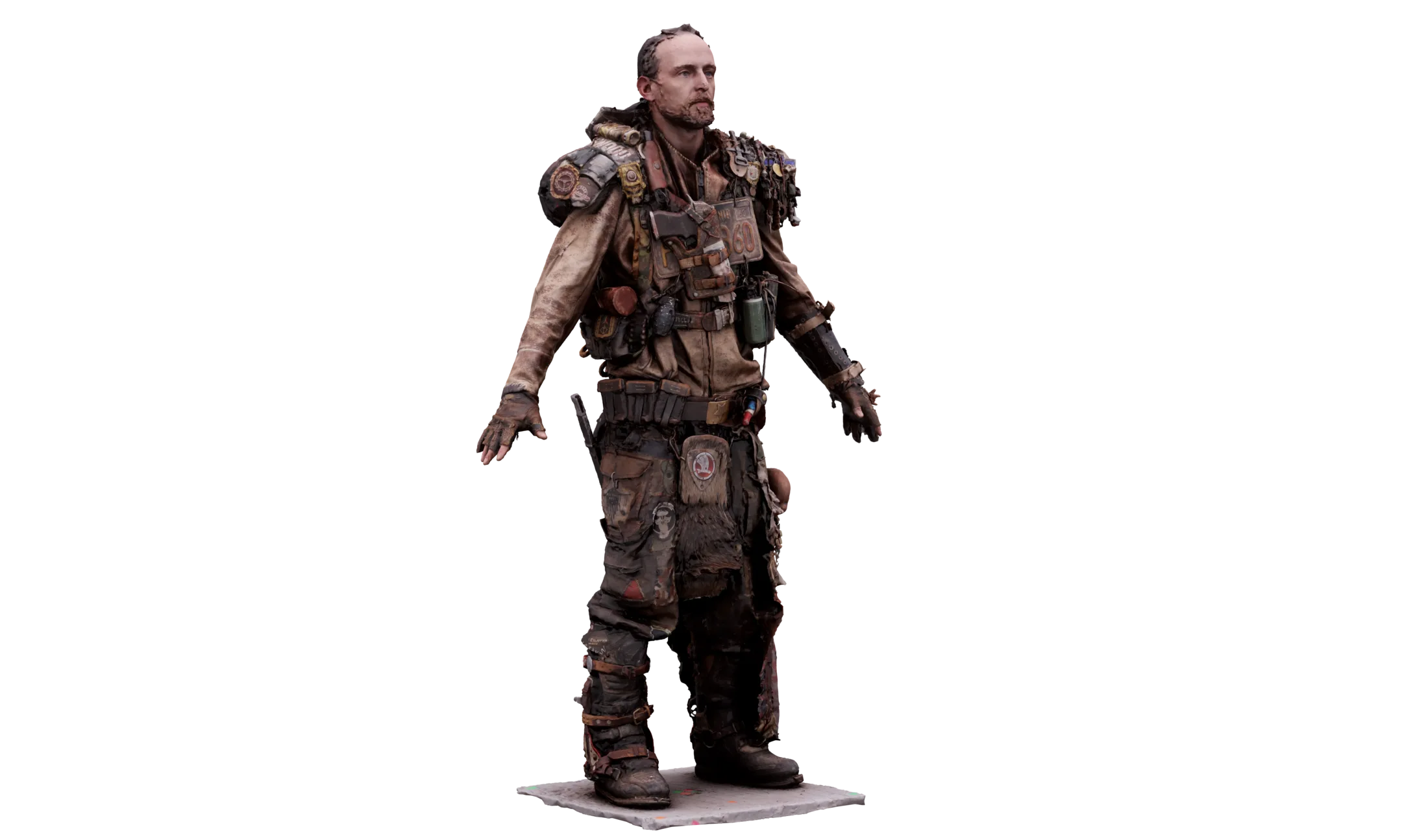 Raw A Pose Scan & Cleaned Body Scan Pose | 3D Model Postapocalyptic #1