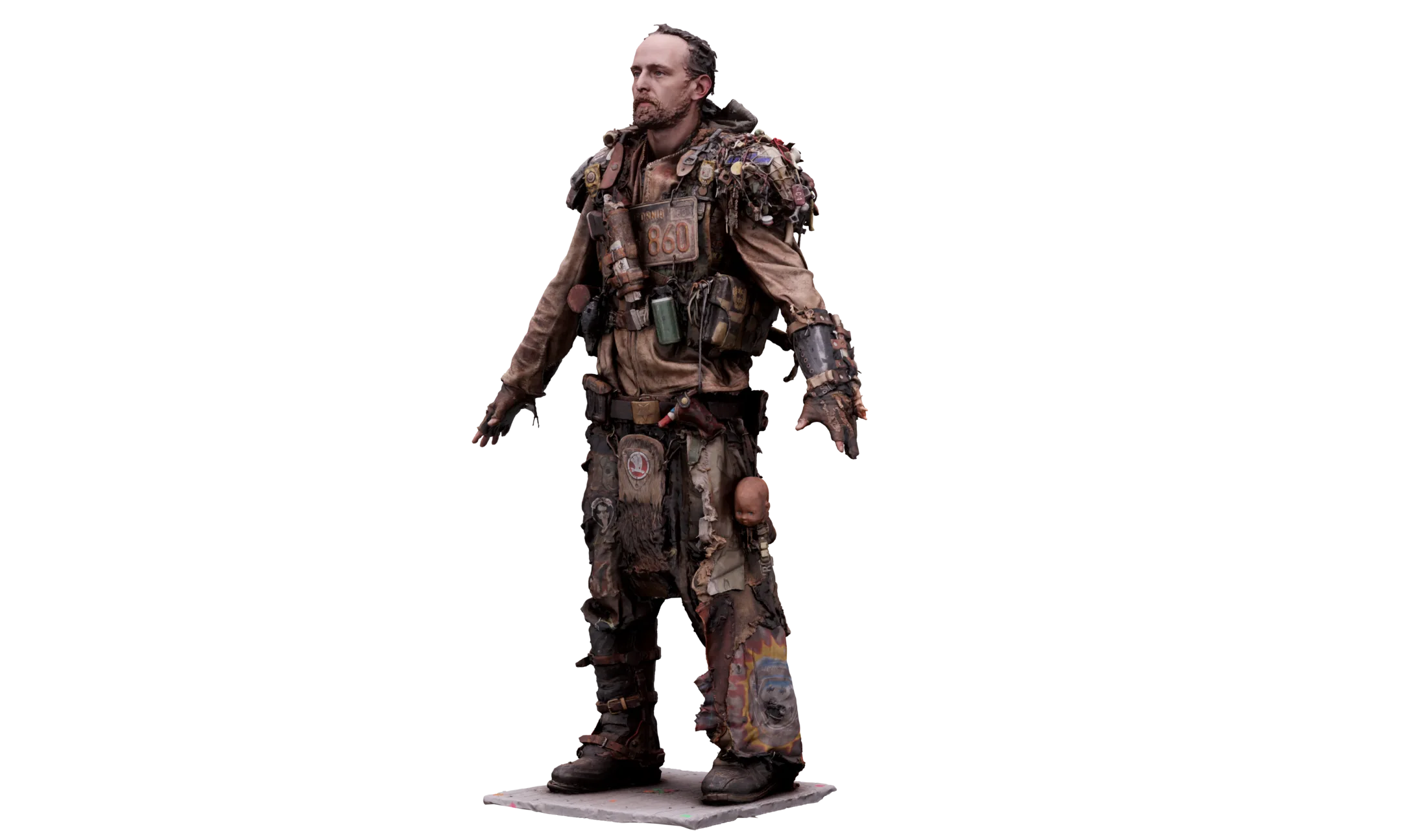 Raw A Pose Scan & Cleaned Body Scan Pose | 3D Model Postapocalyptic #1