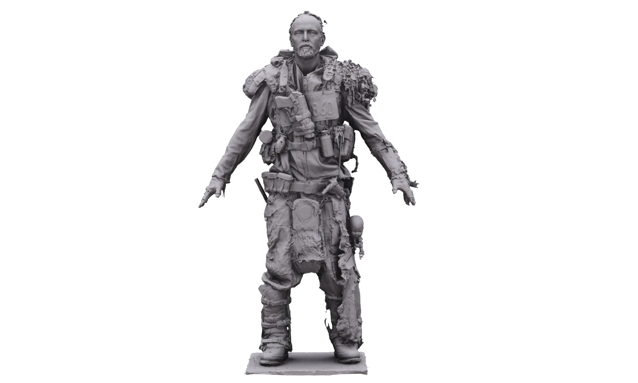 Raw A Pose Scan & Cleaned Body Scan Pose | 3D Model Postapocalyptic #1