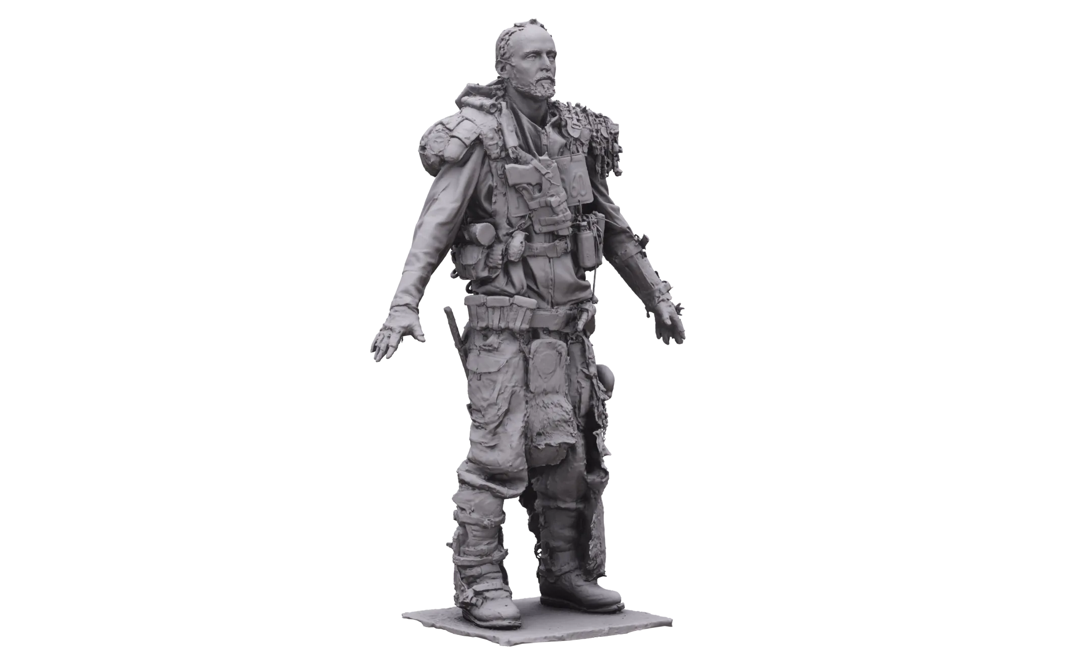 Raw A Pose Scan & Cleaned Body Scan Pose | 3D Model Postapocalyptic #1