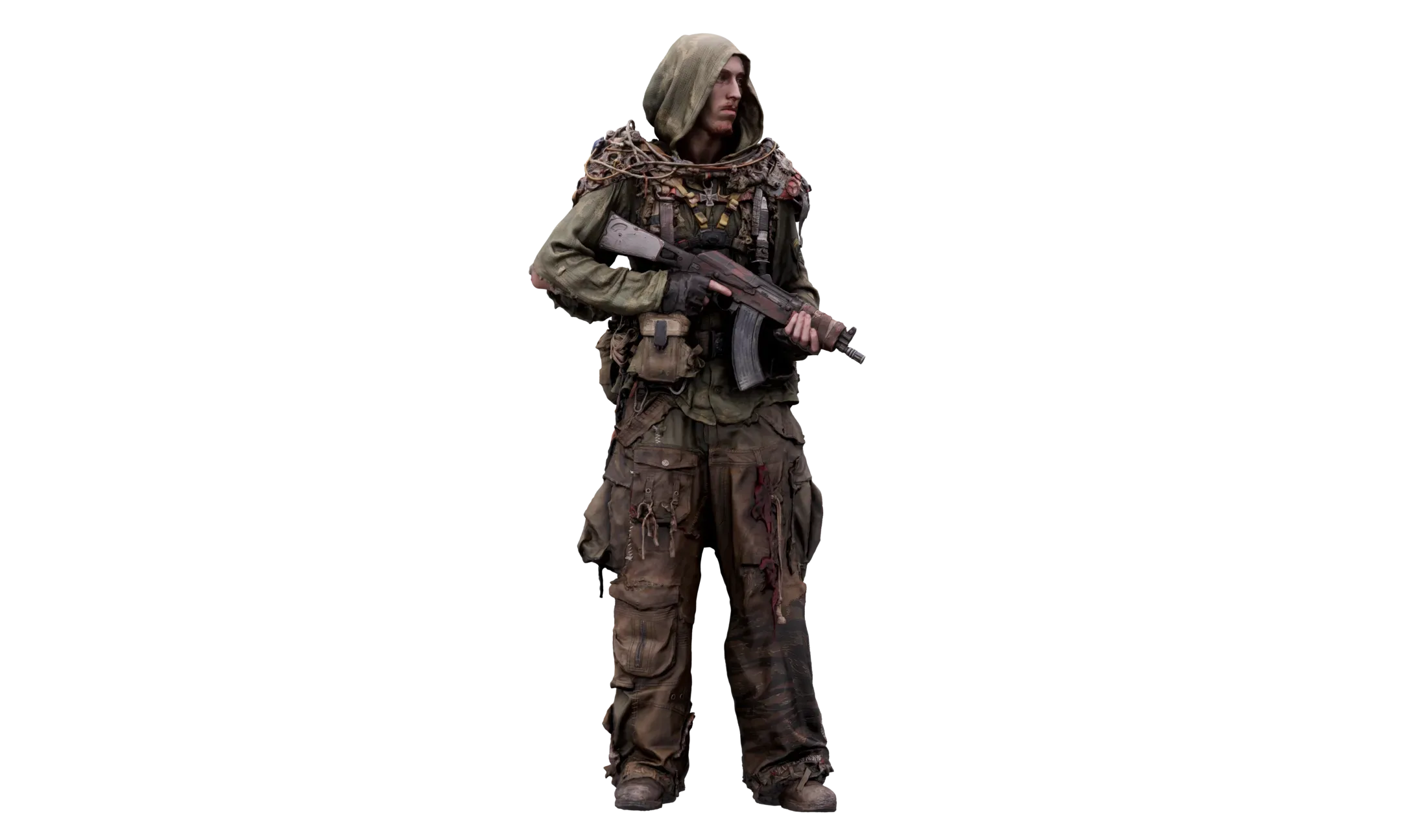 Raw A Pose Scan & Cleaned Body Scan Pose | 3D Model Postapocalyptic #2