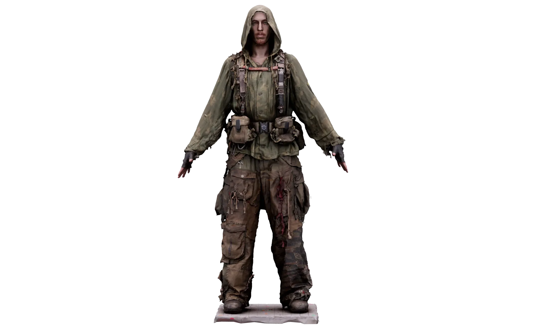 Raw A Pose Scan & Cleaned Body Scan Pose | 3D Model Postapocalyptic #2