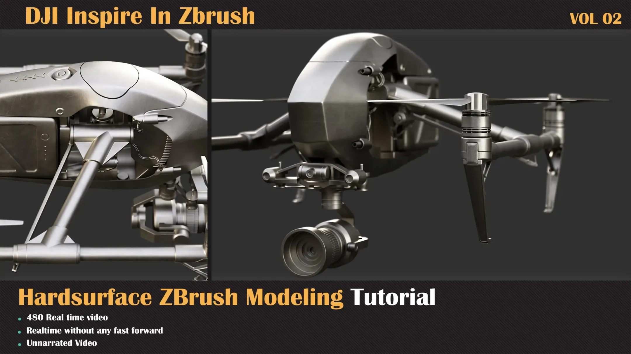 DJI Inspire Hardsurface ZBrush Modeling Tutorial - VOL 02