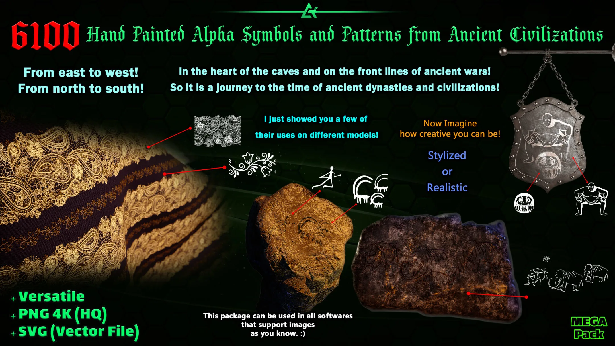 6060 Practical Alpha Symbols and Patterns from Ancient Civilizations (MEGA Pack) - Vol 10