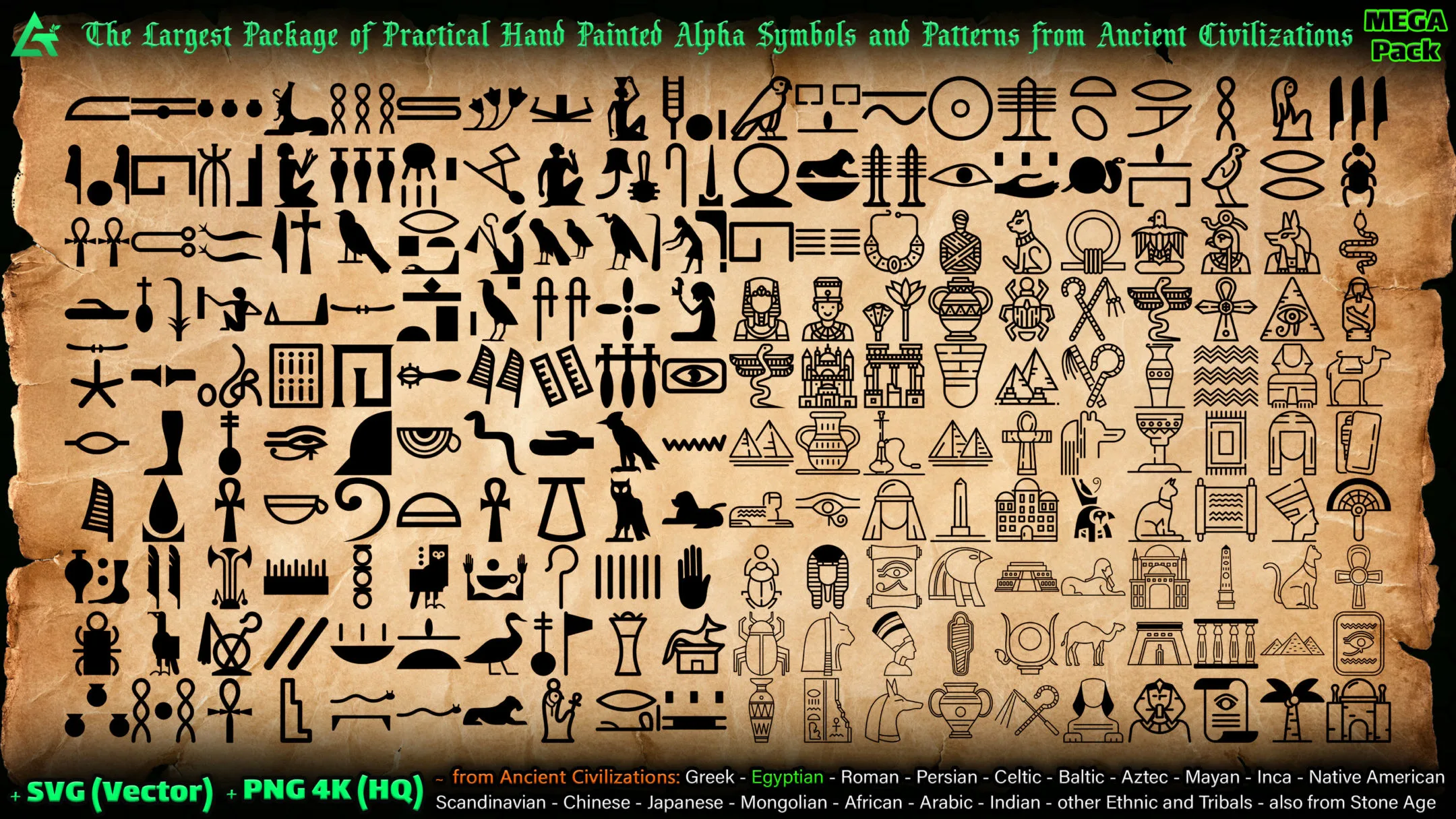 6060 Practical Alpha Symbols and Patterns from Ancient Civilizations (MEGA Pack) - Vol 10