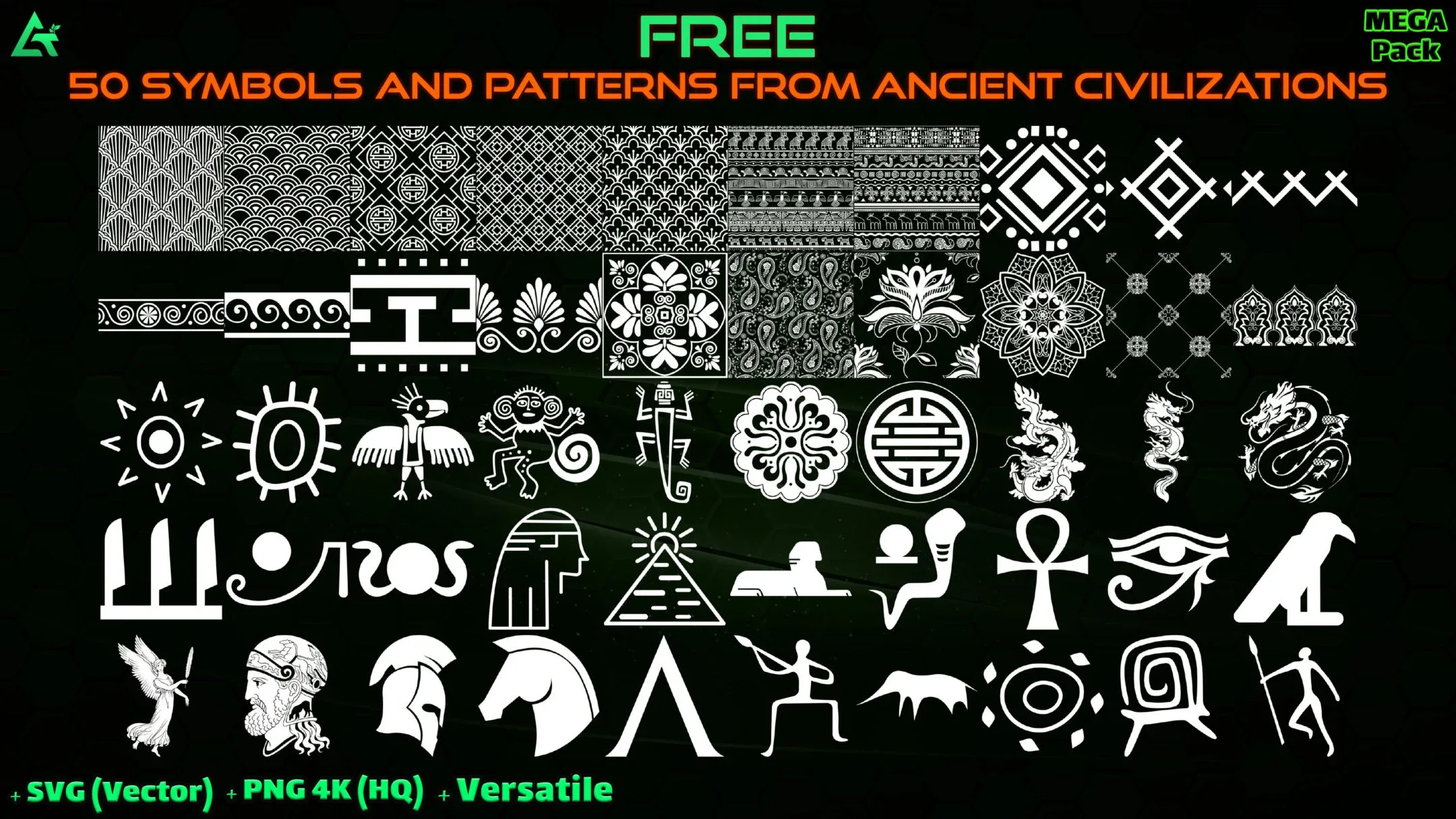 50 FREE Hand Painted Alpha Symbols and Patterns from Ancient Civilizations - Vol 10