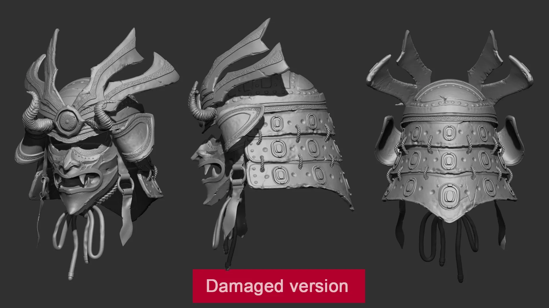 [HIGHPOLY ]Samurai Helm (clean &amp; damaged)