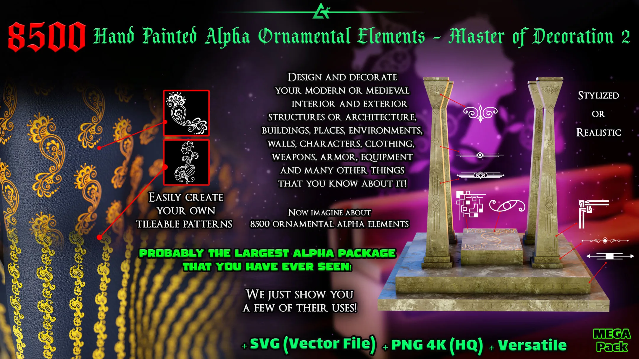 8500 Hand Painted Alpha Ornamental Elements (Master of Decoration 2) - MEGA Pack - Vol 13