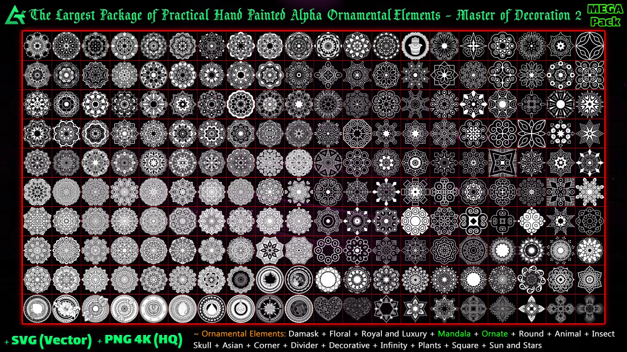 8500 Hand Painted Alpha Ornamental Elements (Master of Decoration 2) - MEGA Pack - Vol 13