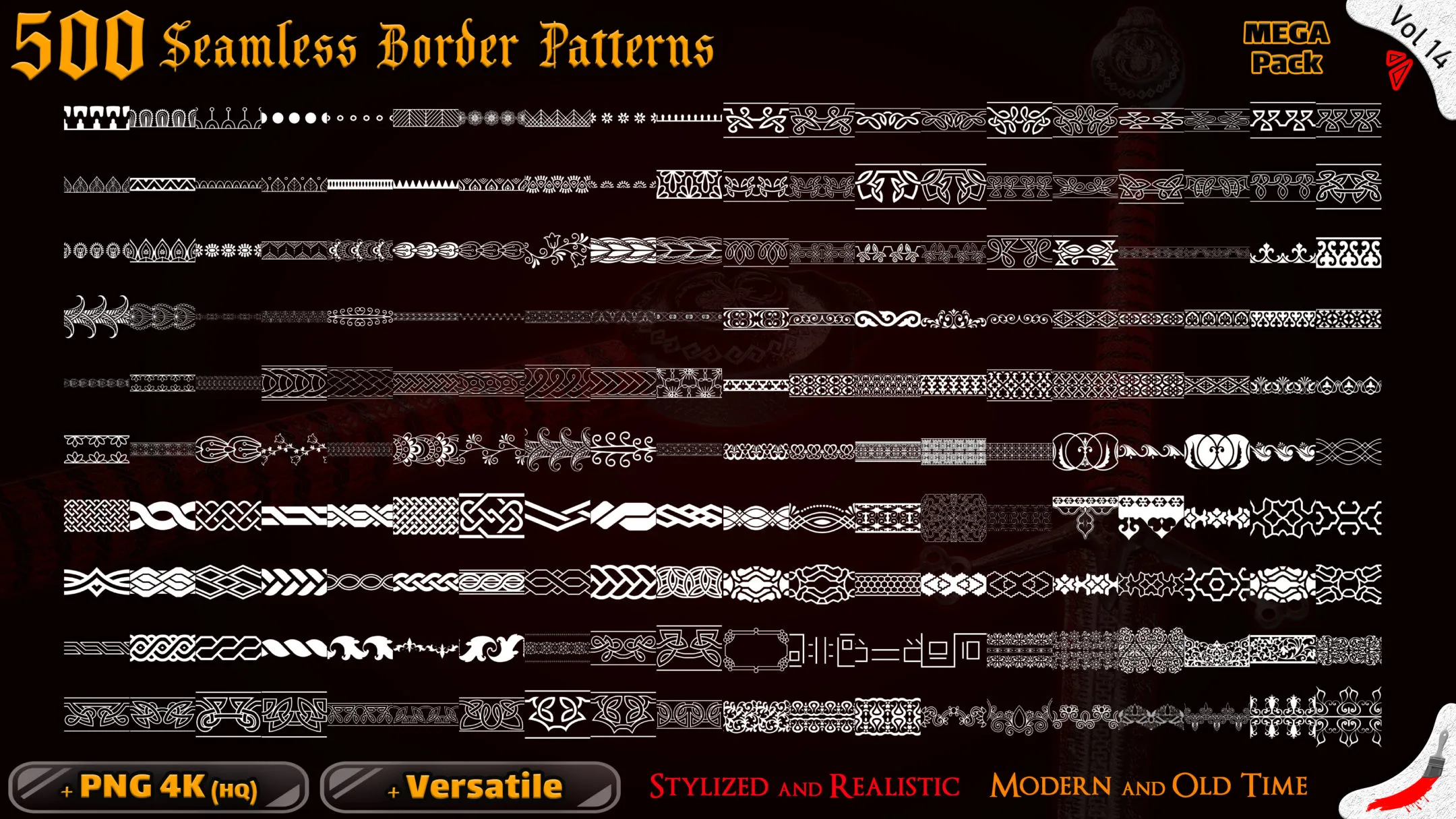 500 Alpha Seamless Border Patterns (MEGA Pack) - Vol 14