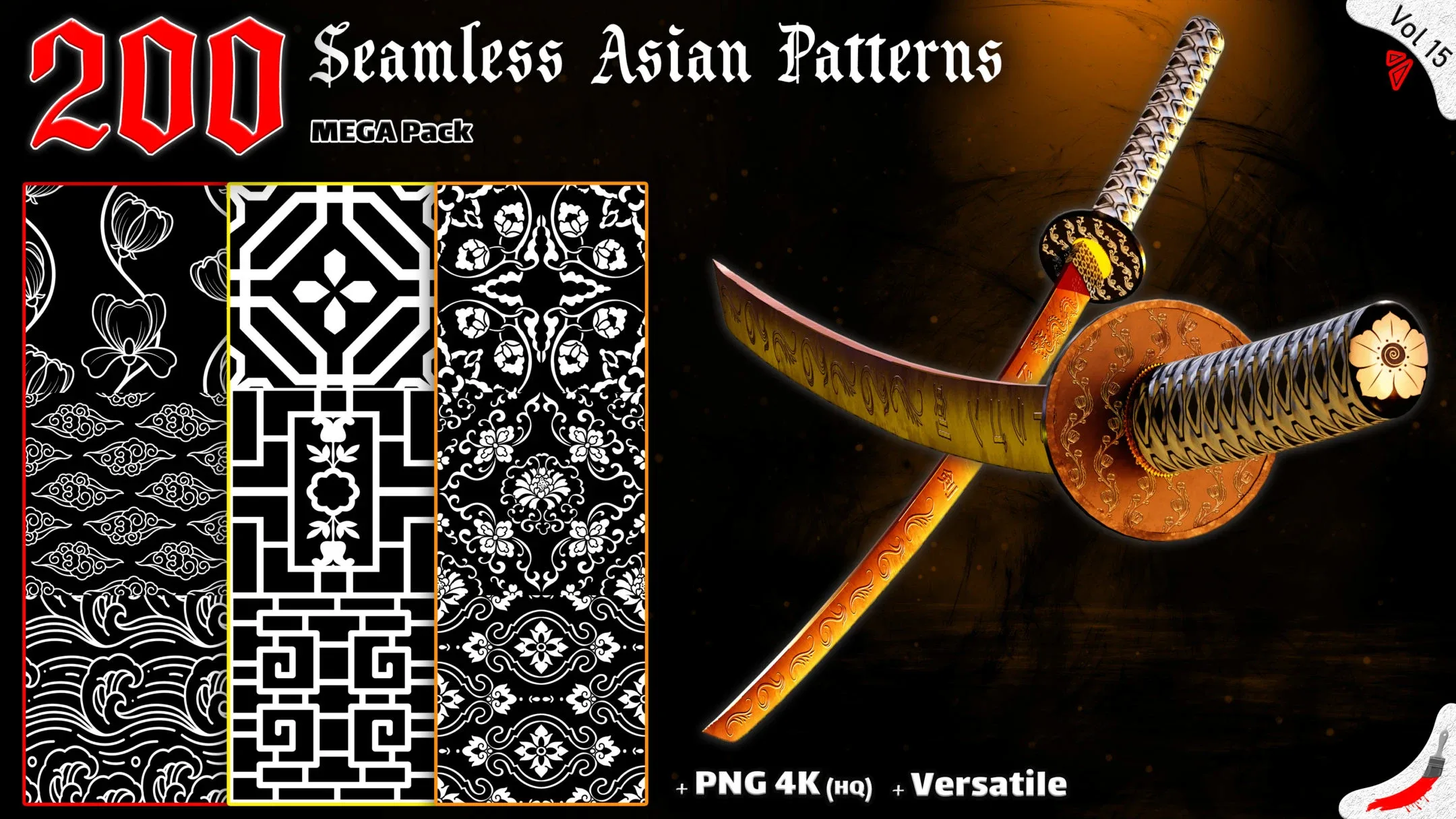 200 Alpha Seamless Asian Patterns (MEGA Pack) - Vol 15