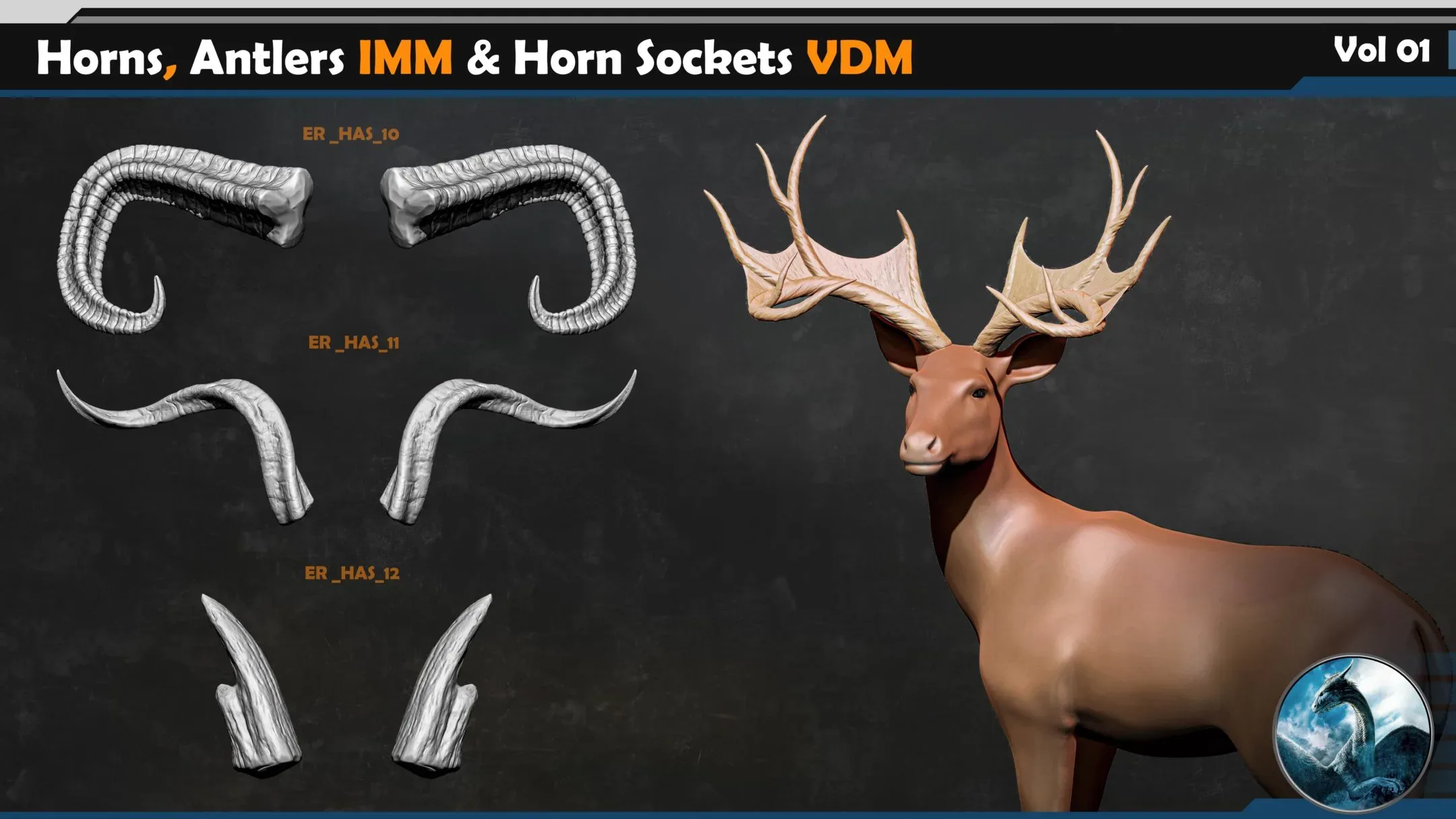 50 Horns, Antlers IMM & Horn Sockets VDM _Vol 01