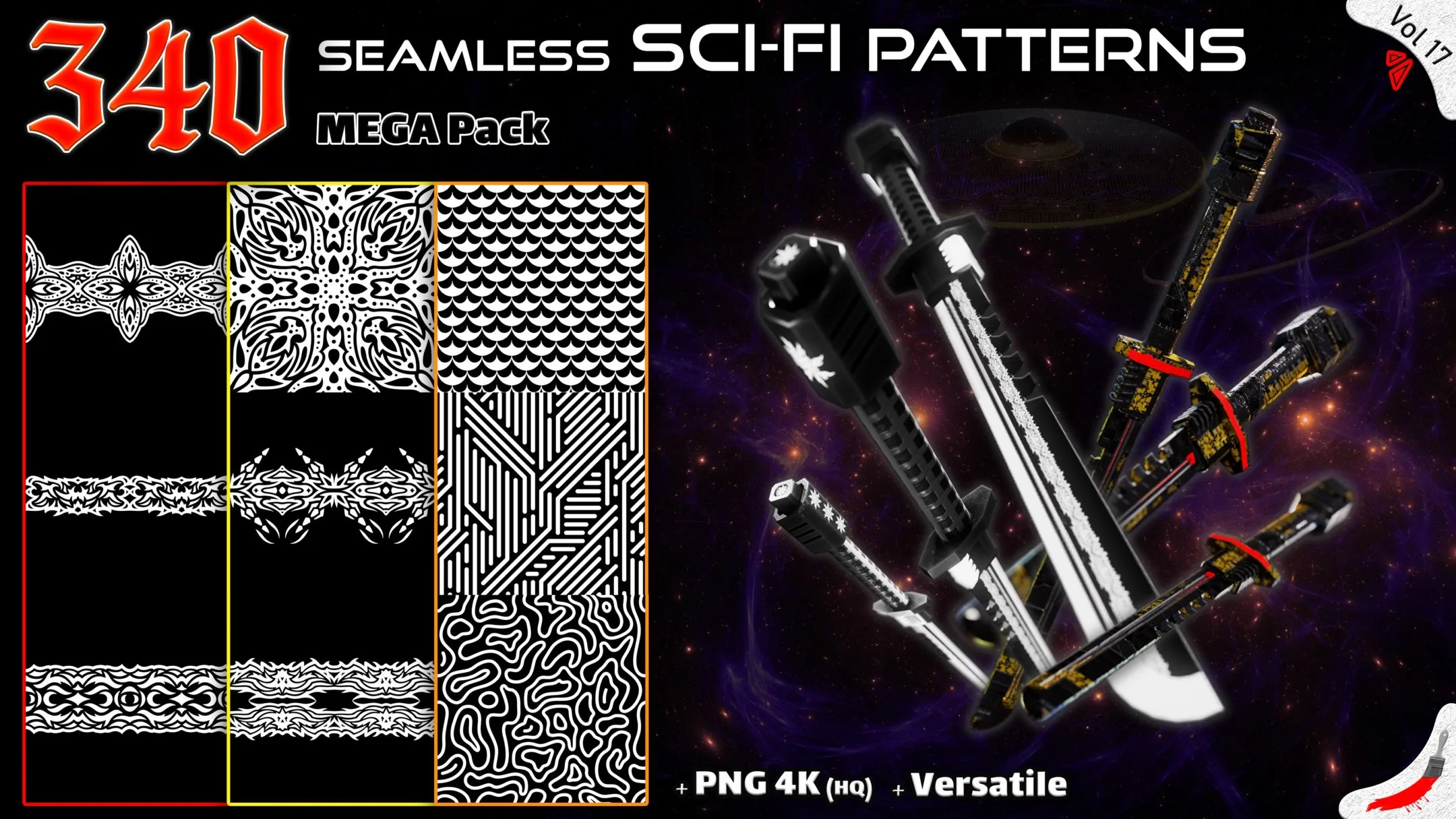 340 Alpha Seamless Sci-Fi Patterns (MEGA Pack) - Vol 17