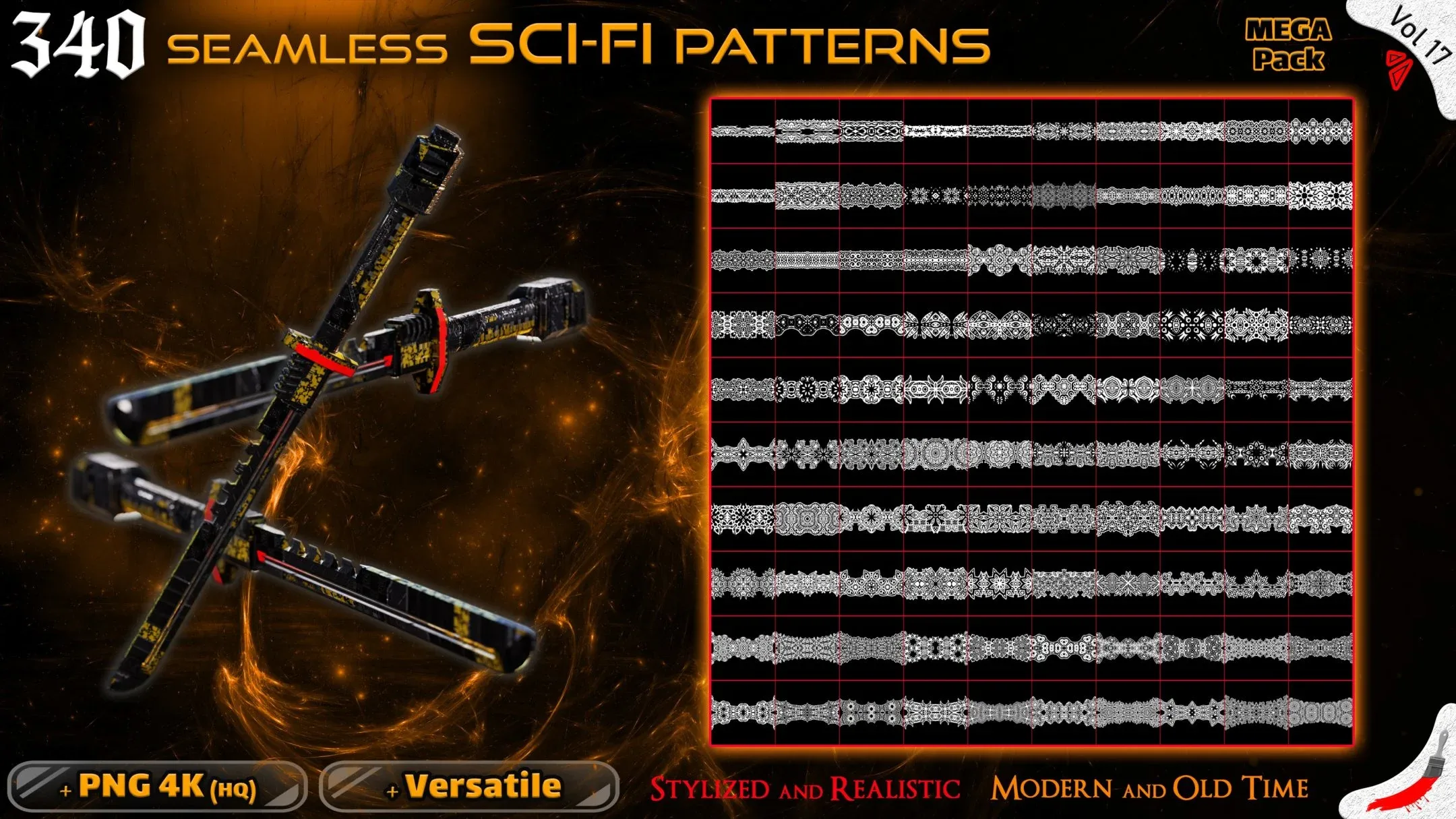 340 Alpha Seamless Sci-Fi Patterns (MEGA Pack) - Vol 17