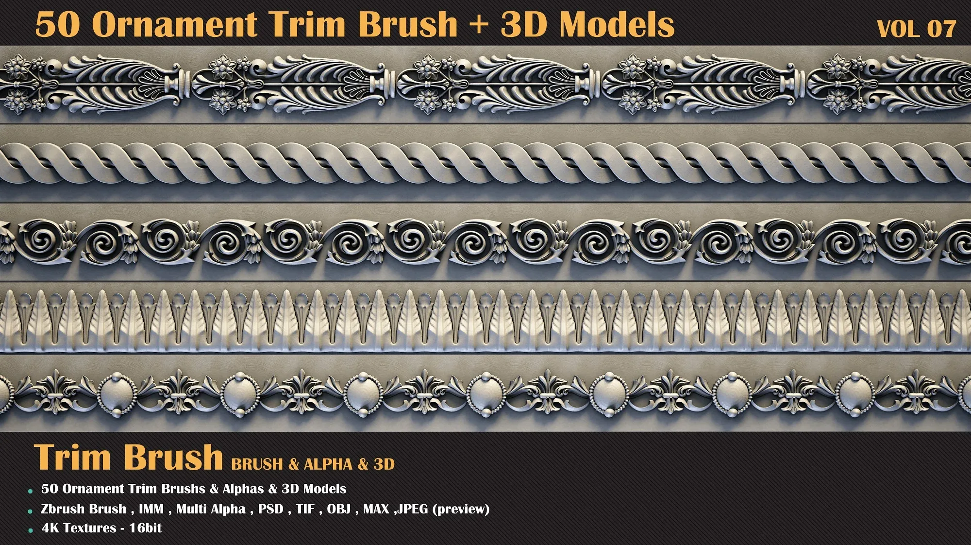 50 Ornament Trim Brush + 3DModel - VOL 07